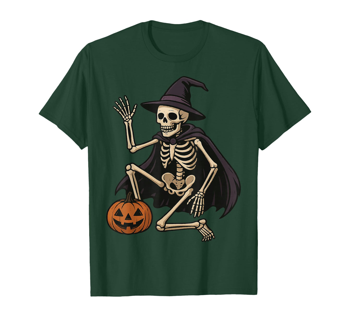 Halloween Skeleton in Witch Costume with Pumpkin Head T-Shirt
