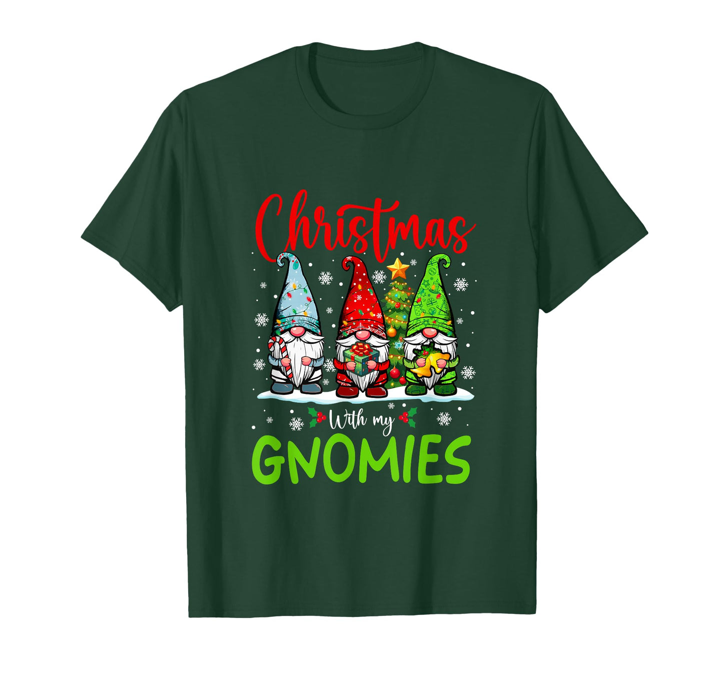 Christmas with My Gnomies Three Gnomes Xmas Tree Lights T-Shirt