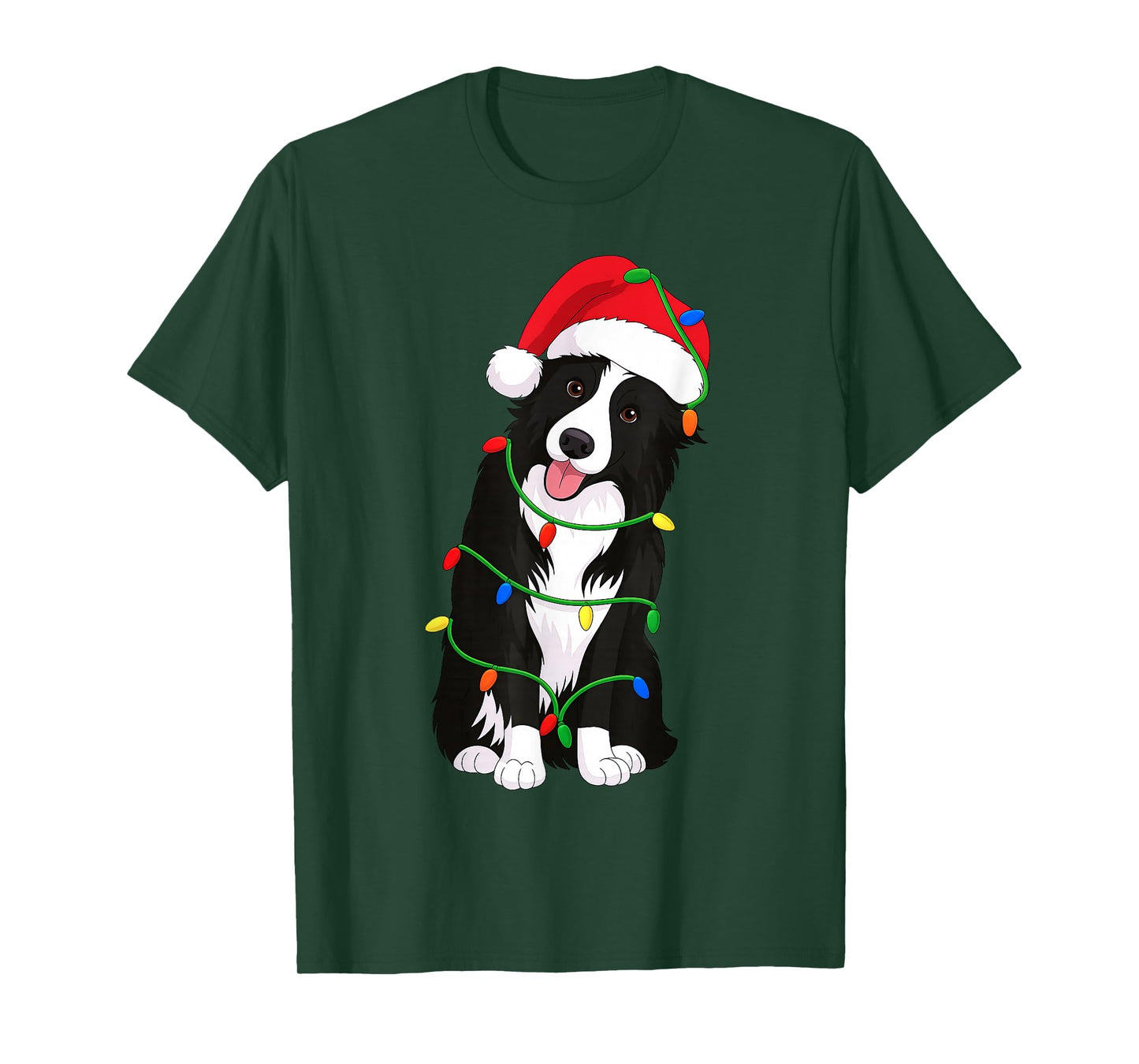Border Collie Christmas Tree Lights Holiday Dog Lover T-Shirt