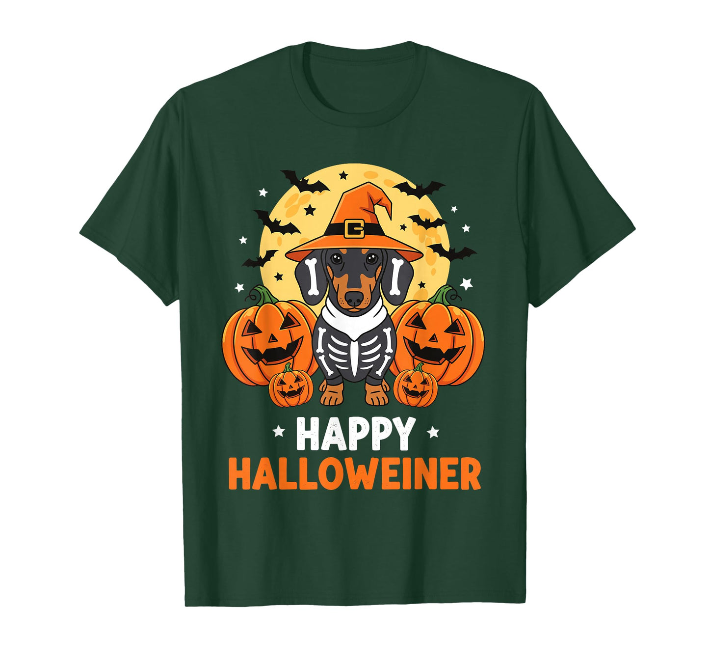 Happy Halloweiner Funny Halloween Dachshund Witch Skeleton T-Shirt