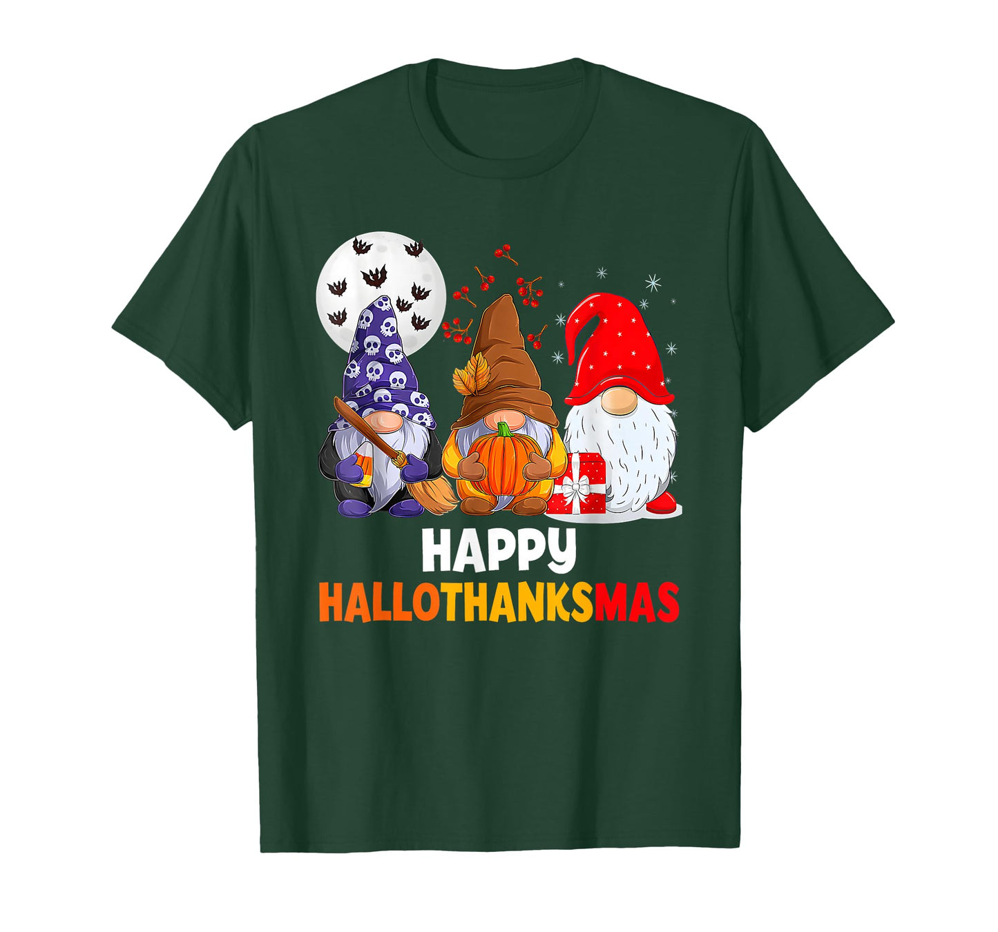 Happy Hallothanksmas Gnomes Lover Halloween Merry Christmas T-Shirt