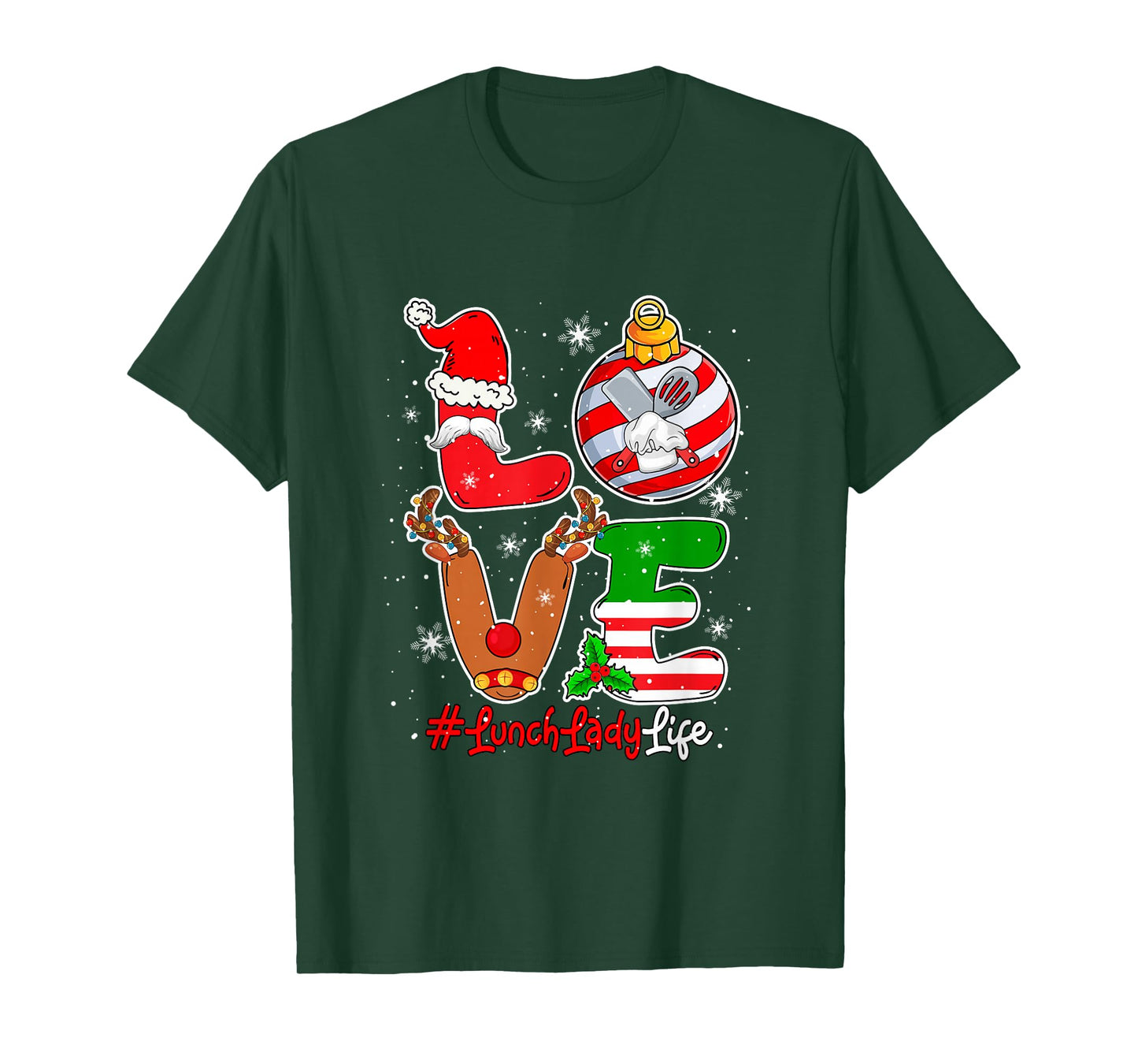 Love Lunch Lady Christmas Santa Reindeer Costume Job Team T-Shirt