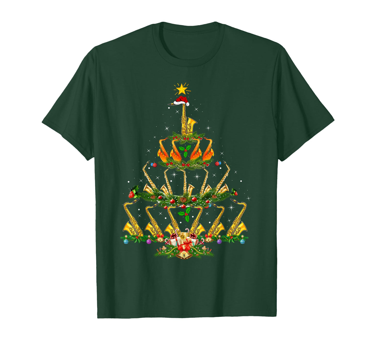 Saxophone Christmas Tree Lights Music Lover Musical Xmas T-Shirt