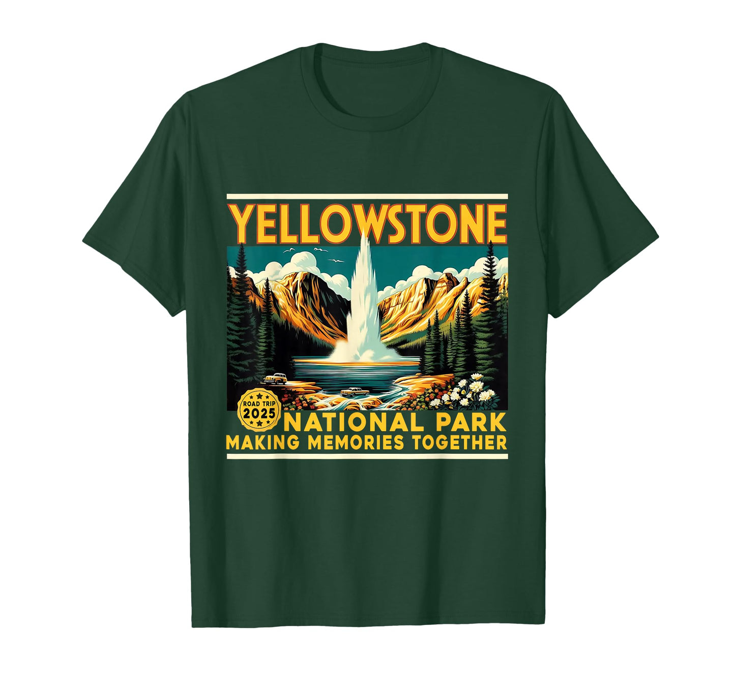 Yellowstone Road Trip 2025 Retro Travel Family Matching T-Shirt