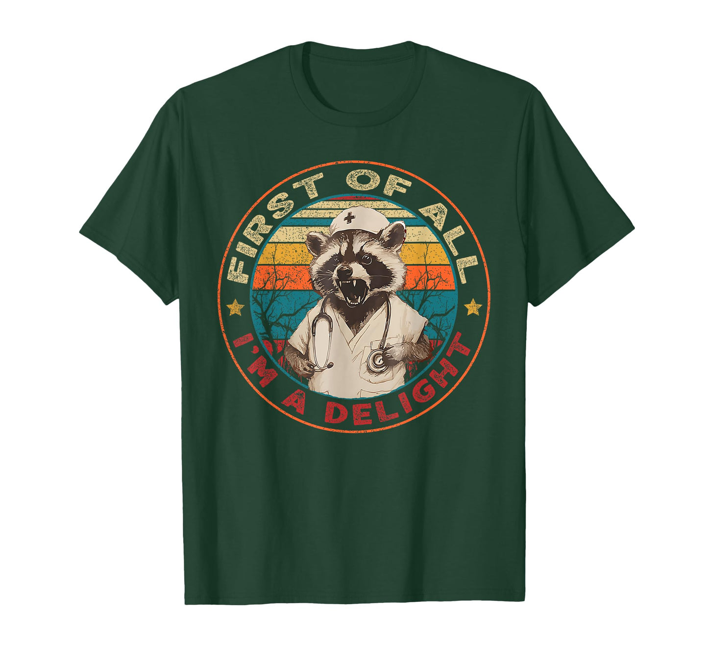 First Of All I'm A Delight Raccoon Nurse Vintage T-Shirt