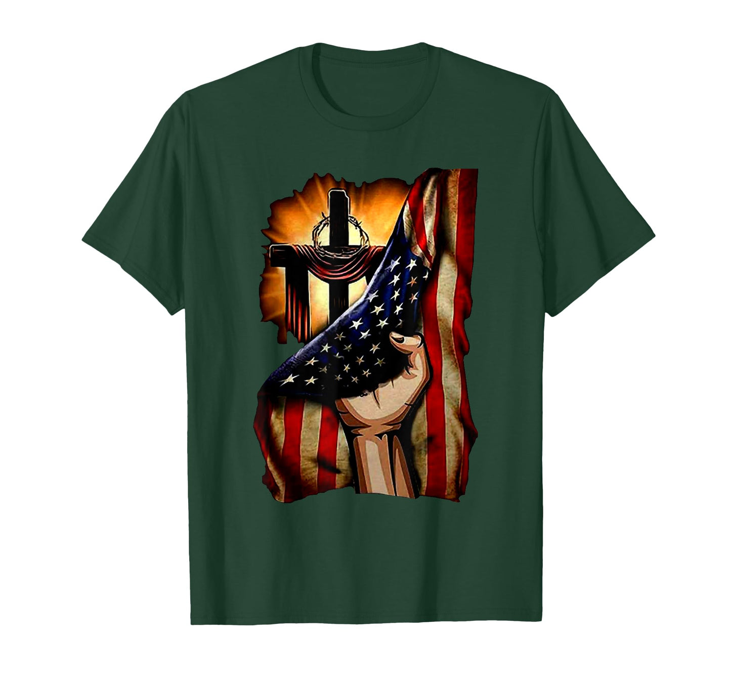 Cross Christ American Flag Pride Hand Christian Lover Gift T-Shirt for Women Men