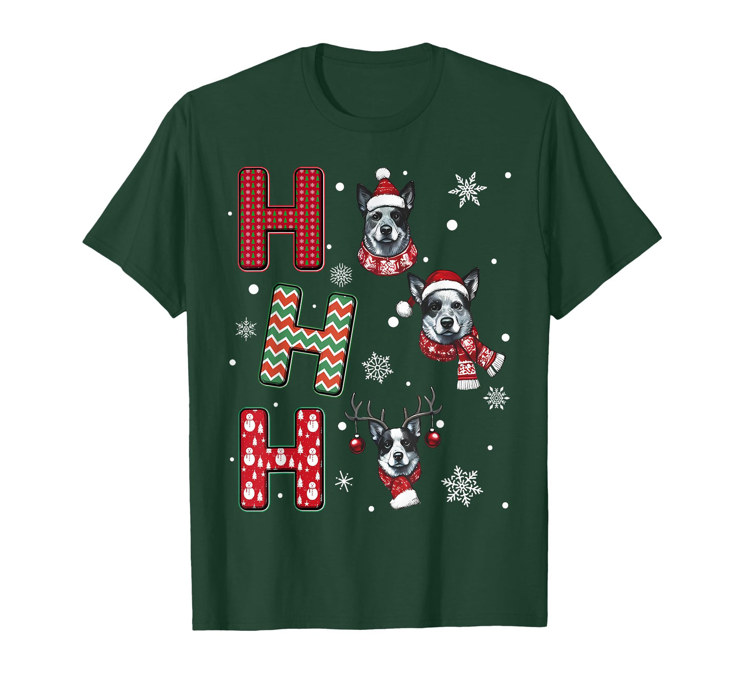 Ho Ho Ho Blue Heeler Dog Matching Christmas Santa Elf Xmas T-Shirt