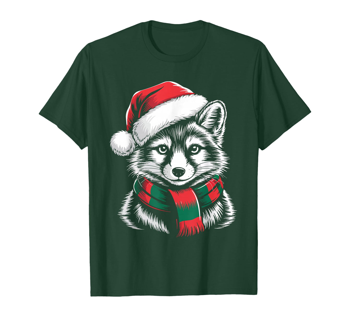Arctic Fox Xmas Santa Hat Scarf Christmas Costume T-Shirt