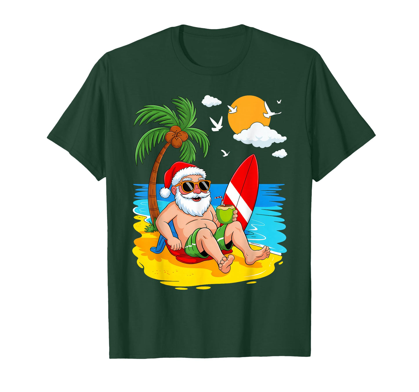 Christmas Santa Beach Xmas Tropical Hawaii Men Women Kids T-Shirt