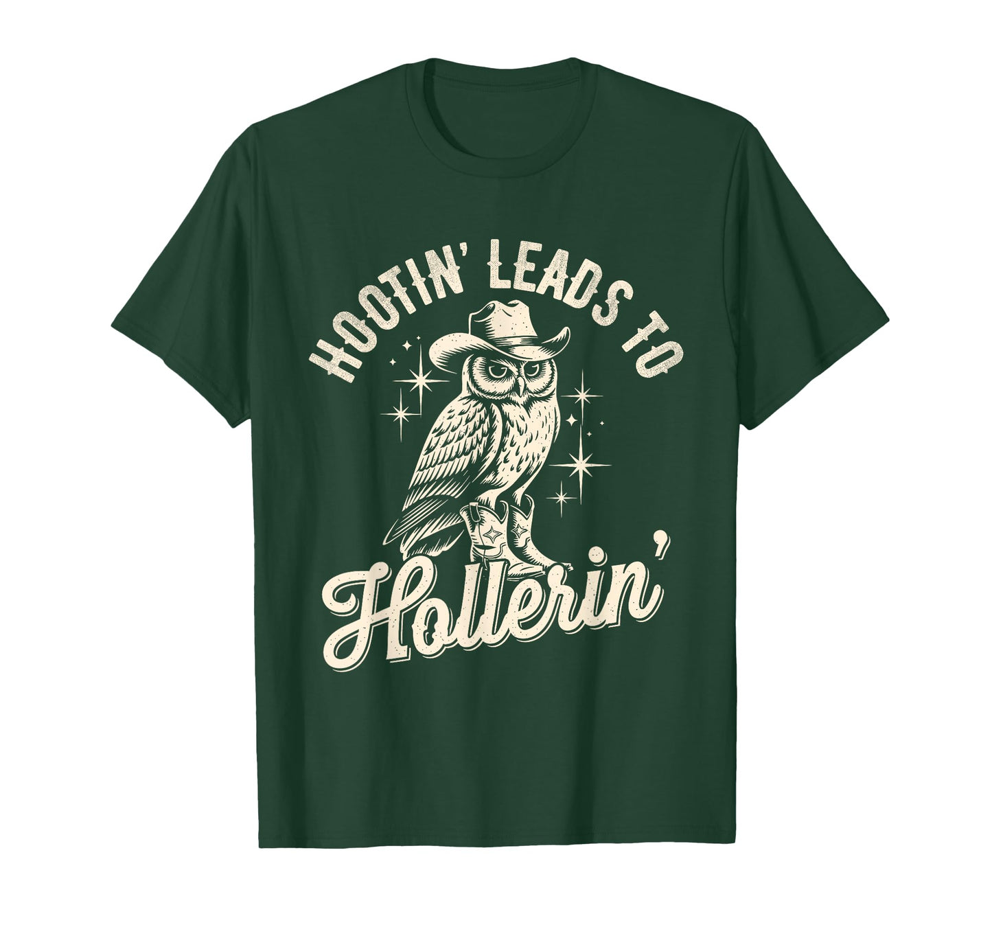 Hootin Leads To Hollerin Western Funny Cowboy Owl T-Shirt
