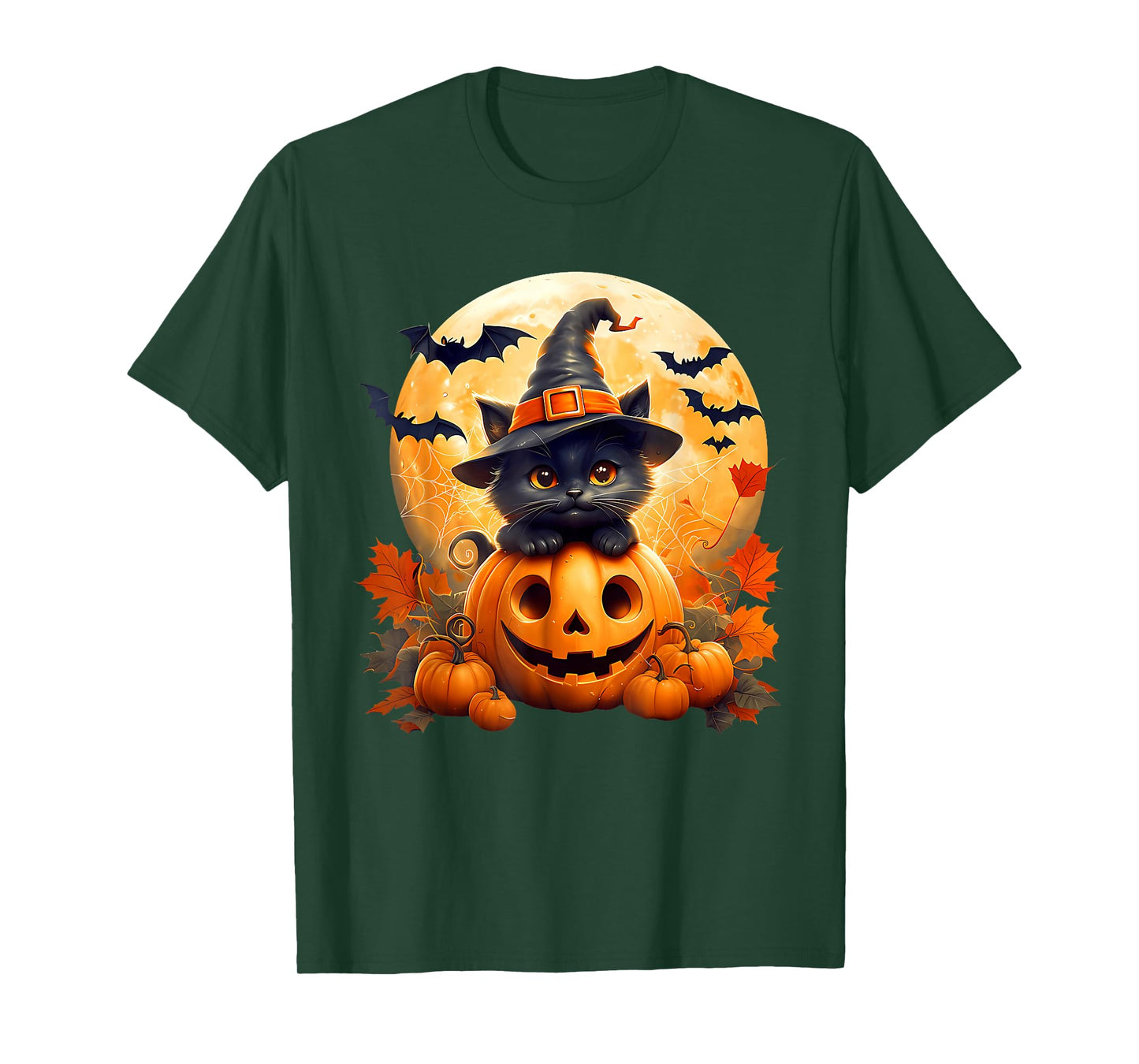 Retro Black Cat Witch Scary Halloween Pumpkin Fall Autumn T-Shirt