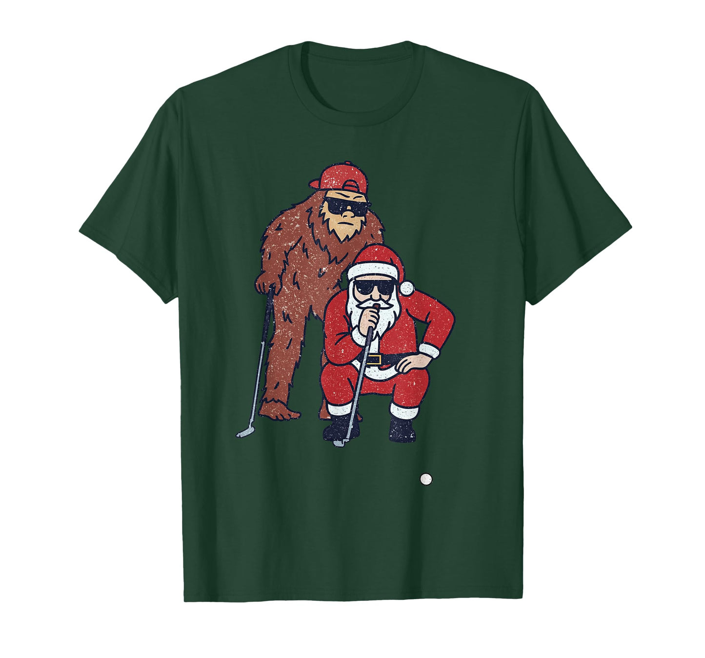 Santa Sasquatch Playing Golf Christmas Vintage Funny Xmas T-Shirt