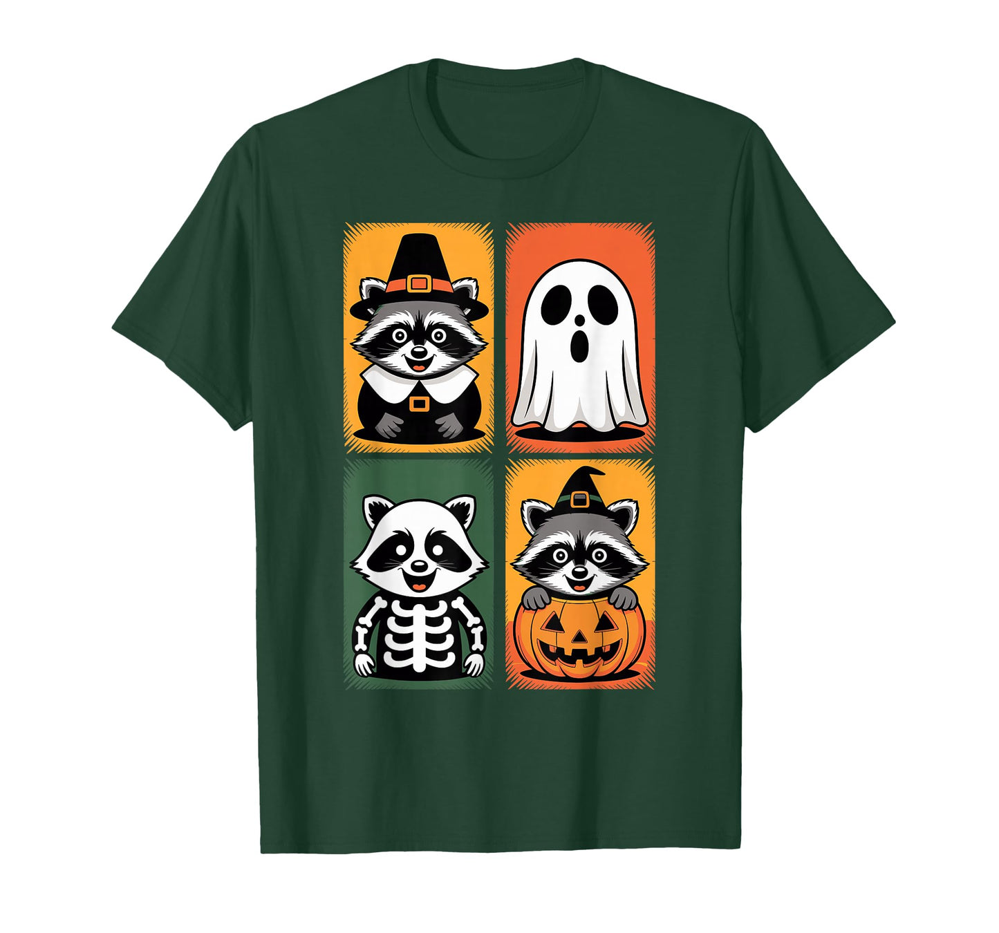 Cute Halloween Raccoon Ghost Skeleton Witch Pumpkin Costumes T-Shirt