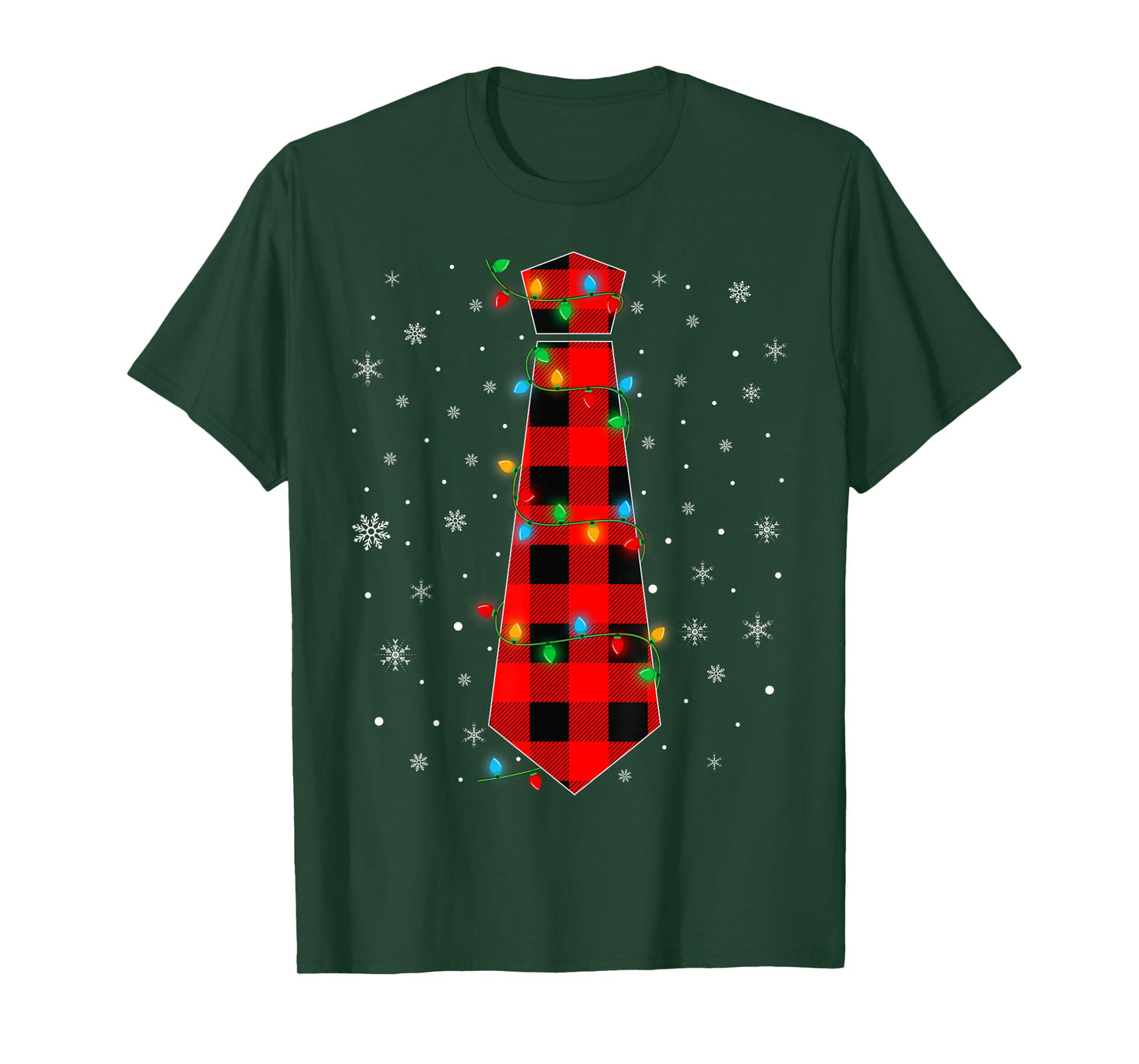 Matching Family Buffalo Plaid Tie Christmas Lights Pajamas T-Shirt