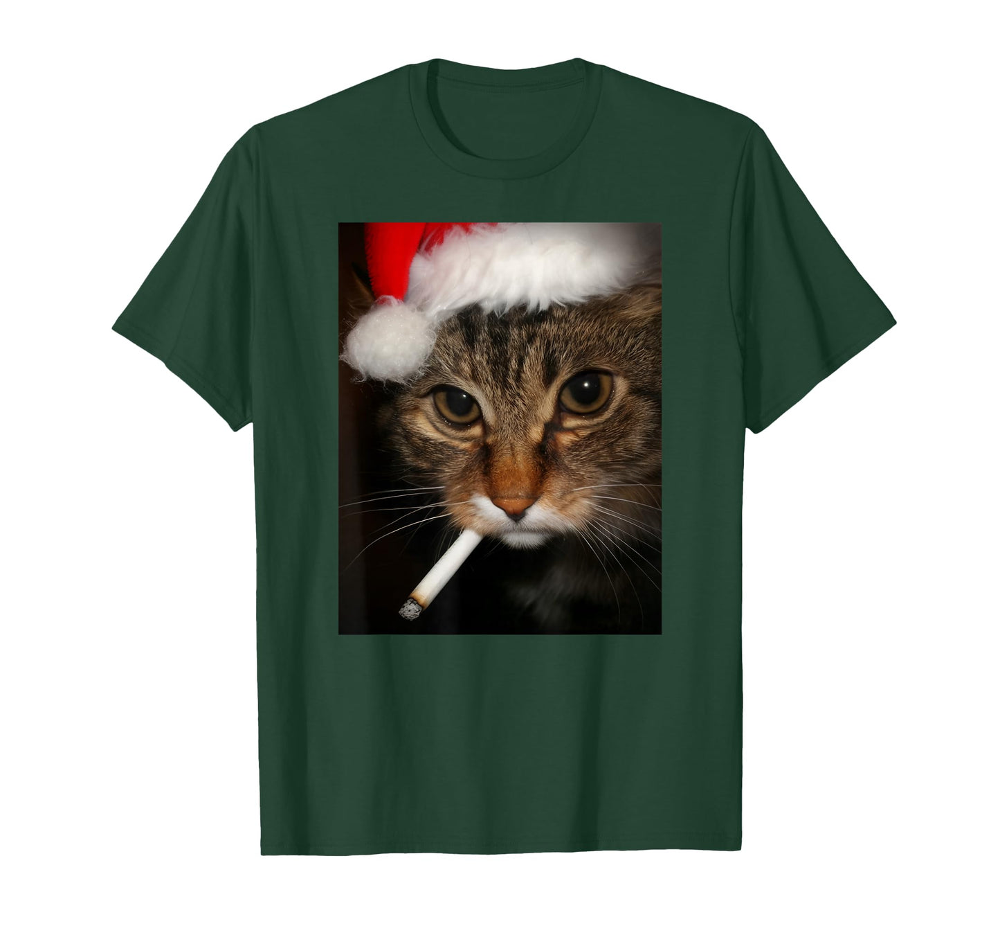 Smoking Cat in Santa Hat Funny Xmas Meme T-Shirt