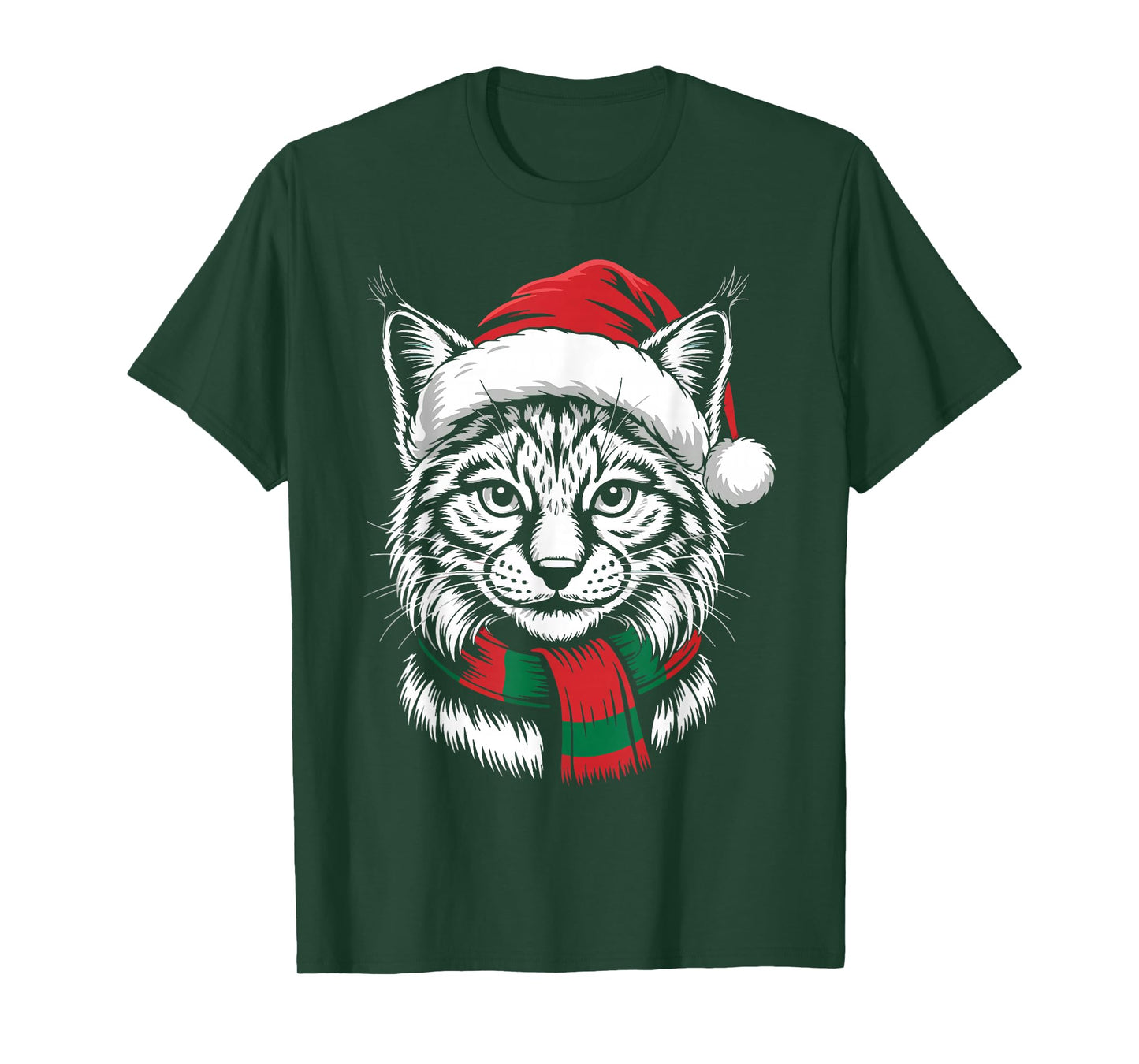 Bobcat Xmas Santa Hat Scarf Christmas Costume T-Shirt