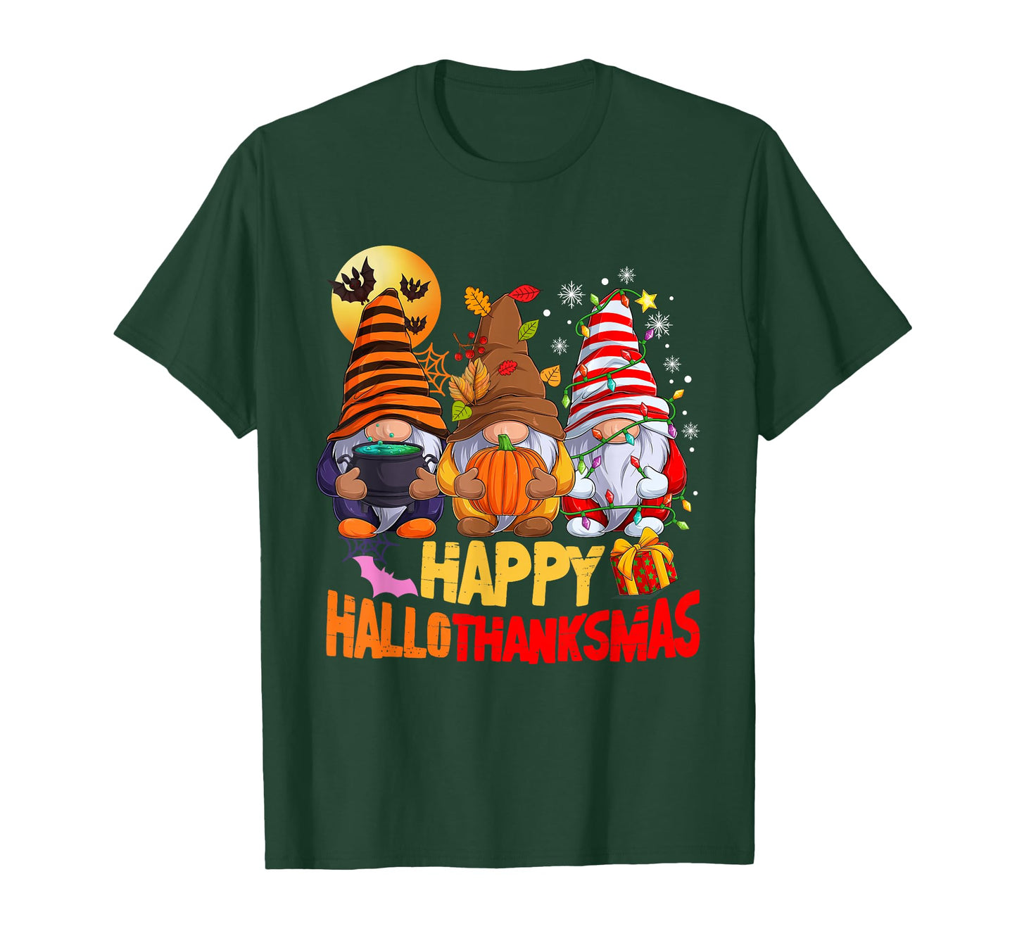 Happy Hallothanksmas Gnomes Lover Halloween Merry Christmas T-Shirt
