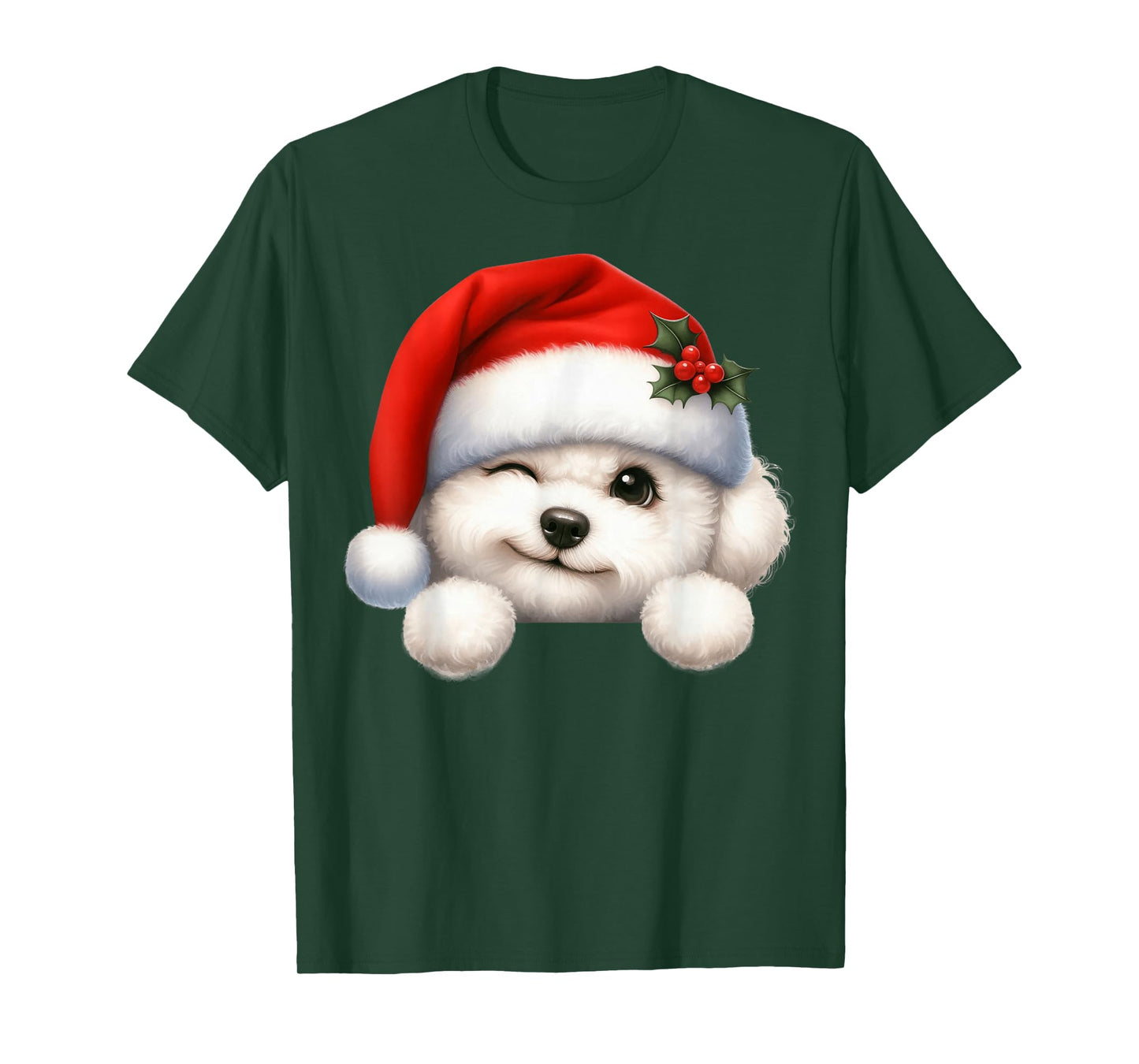 Bichon Frisé Dog Christmas Santa Hat Dog Mom Dad T-Shirt