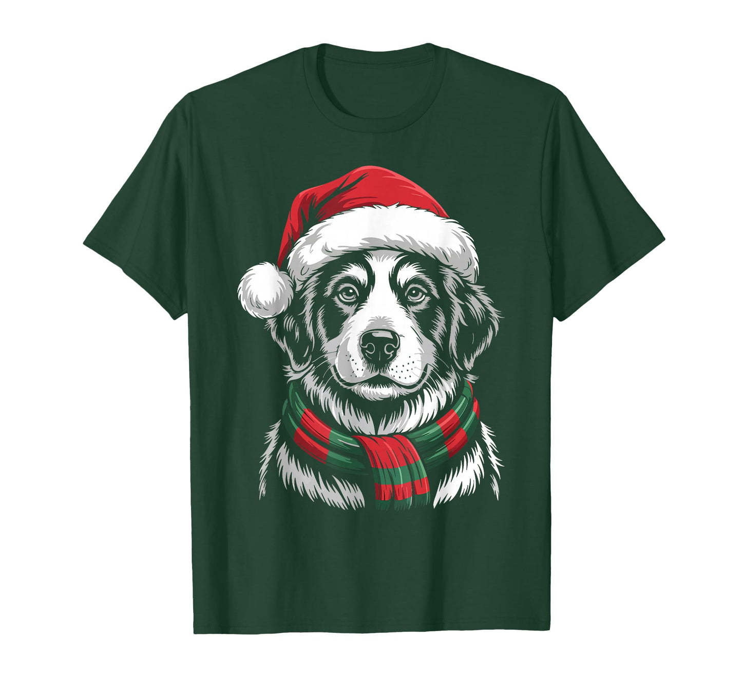 Great Pyrenees Dog Xmas Santa Hat Scarf Christmas Costume T-Shirt
