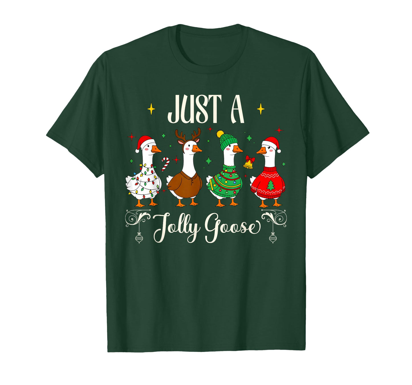 Funny Christmas Just A Silly Jolly Goose Santa Reindeer Xmas T-Shirt