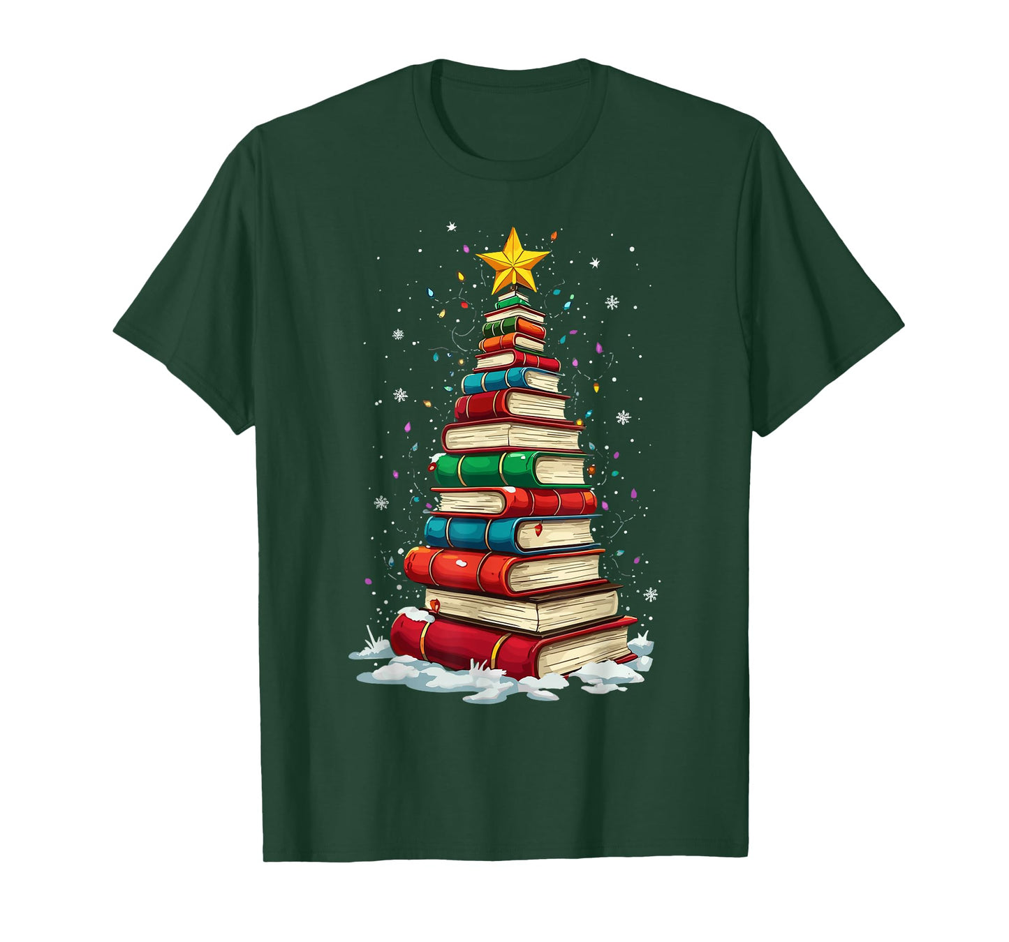 Book Christmas Tree Book Lover Teacher Librarian T-Shirt