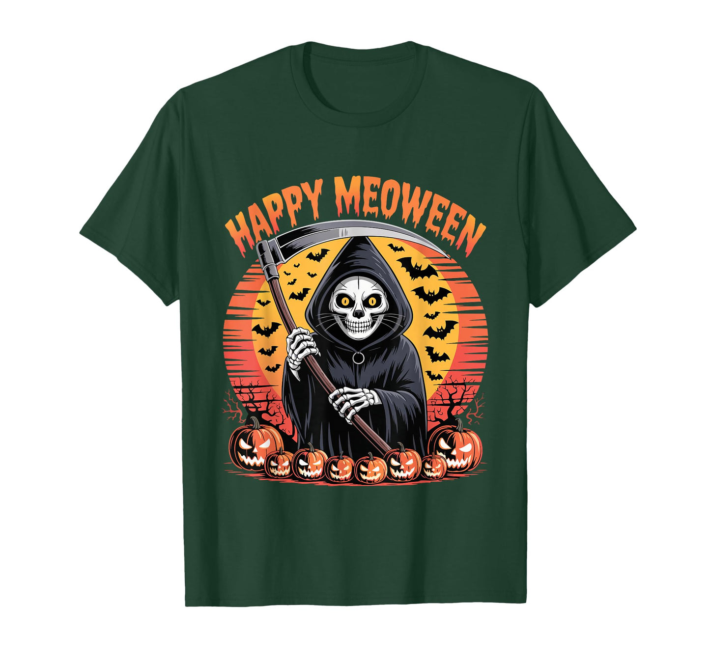 Vintage Happy Meoween Spooky Cat Lover Halloween T-Shirt