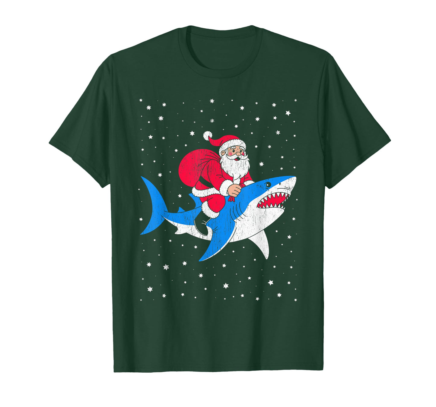 Funny Santa Riding Shark Christmas T-Shirt