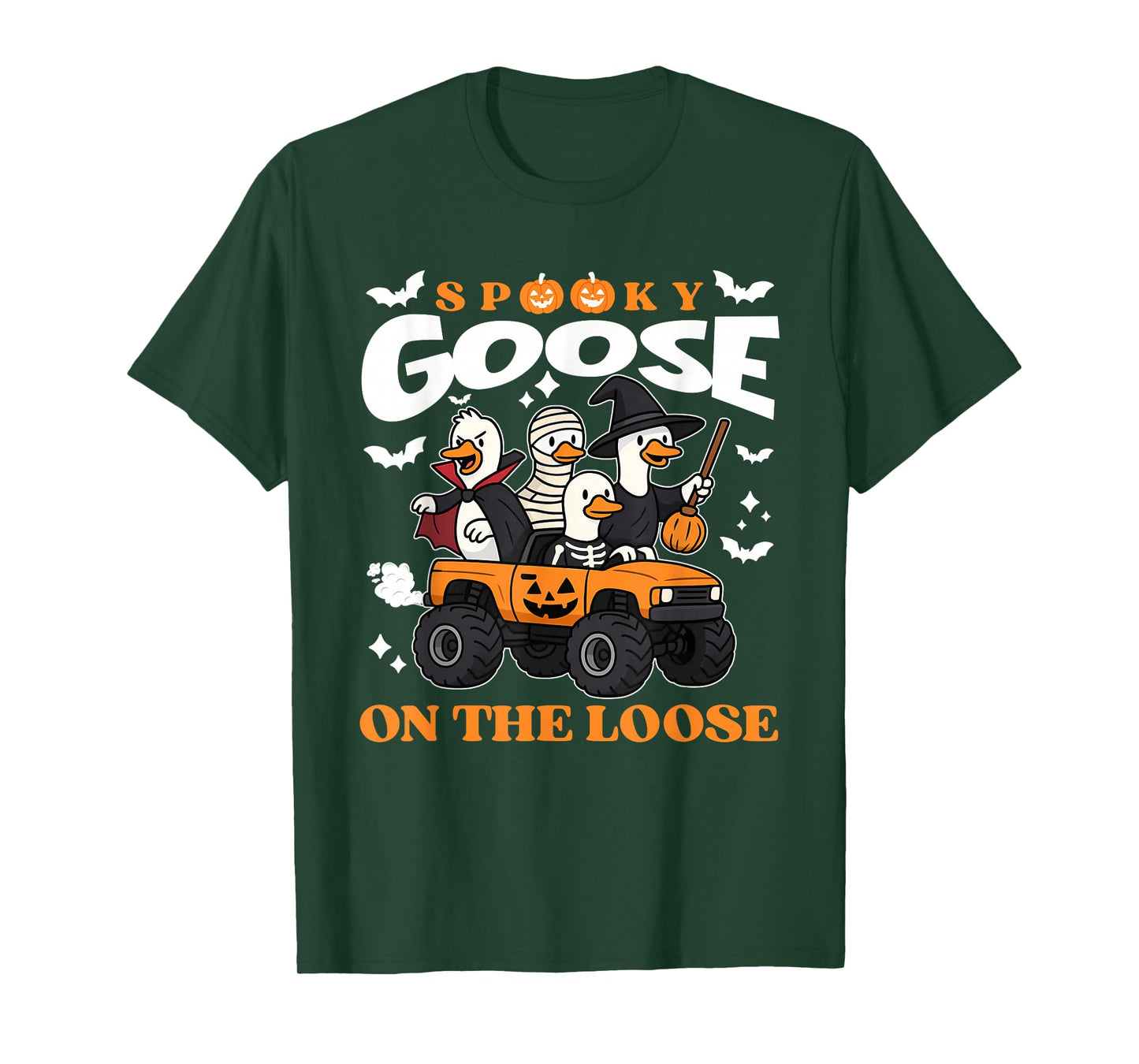 Spooky Goose On The Loose Funny Witch Skeleton Monster Truck T-Shirt