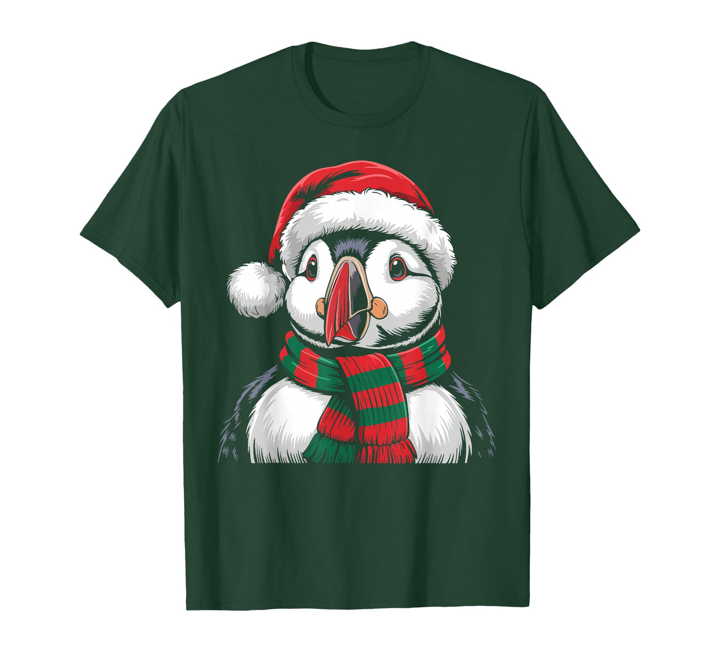 Puffin Xmas Santa Hat Scarf Christmas Costume T-Shirt