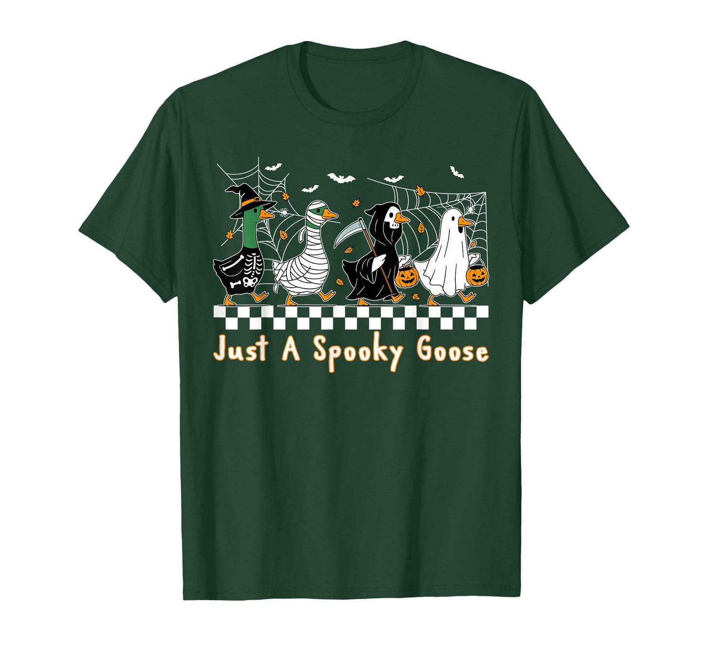 Just A Spooky Goose Witch Pumpkin Ghost Skeleton Halloween T-Shirt