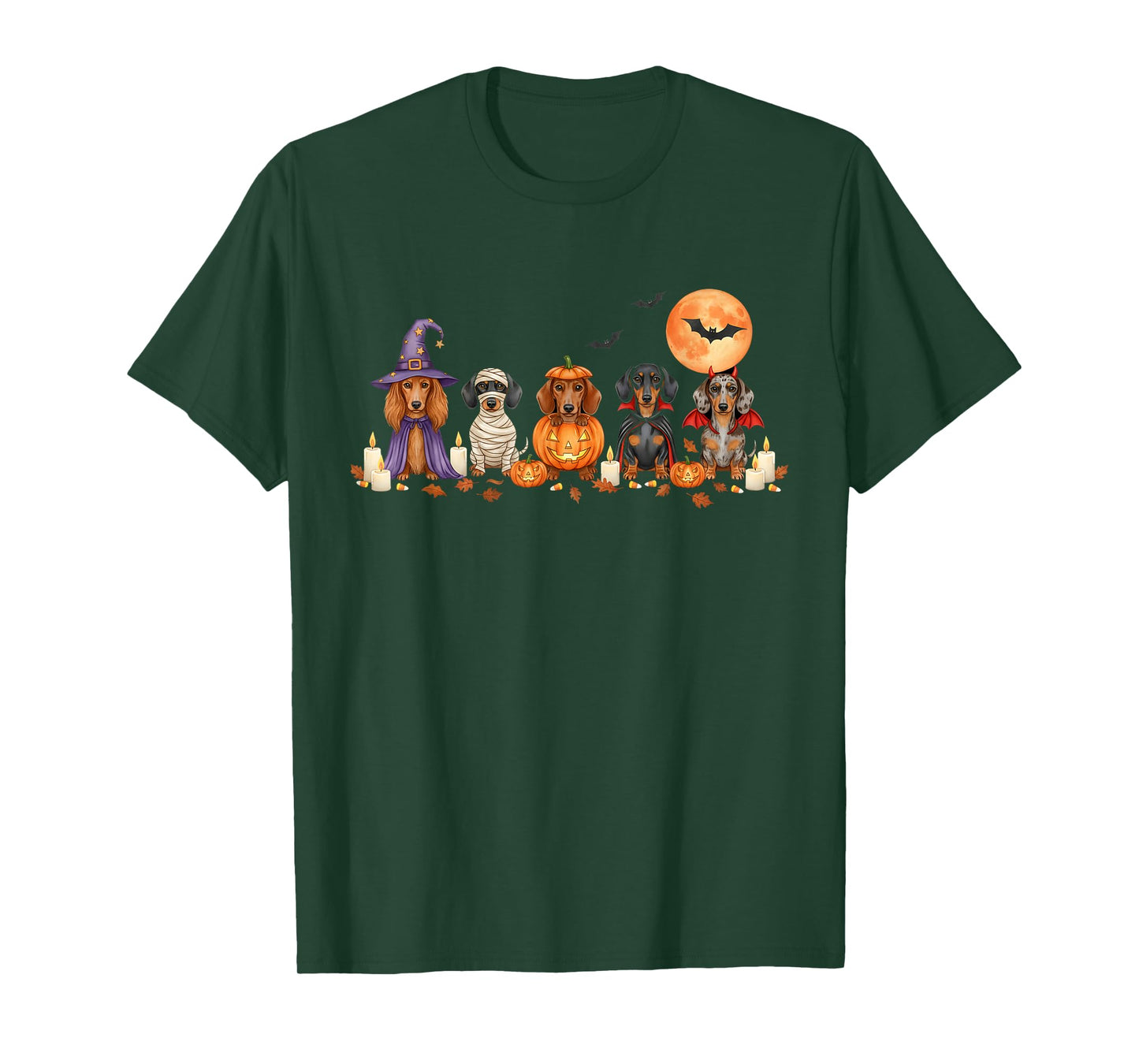 Spooky Wiener Dachshund Dogs Ghost Witch Mummy Costume T-Shirt