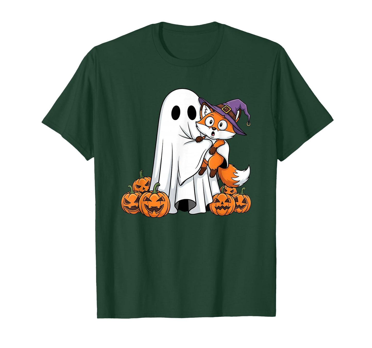 Funny Ghost Fox Pumpkin Halloween Kids Mens Womens T-Shirt