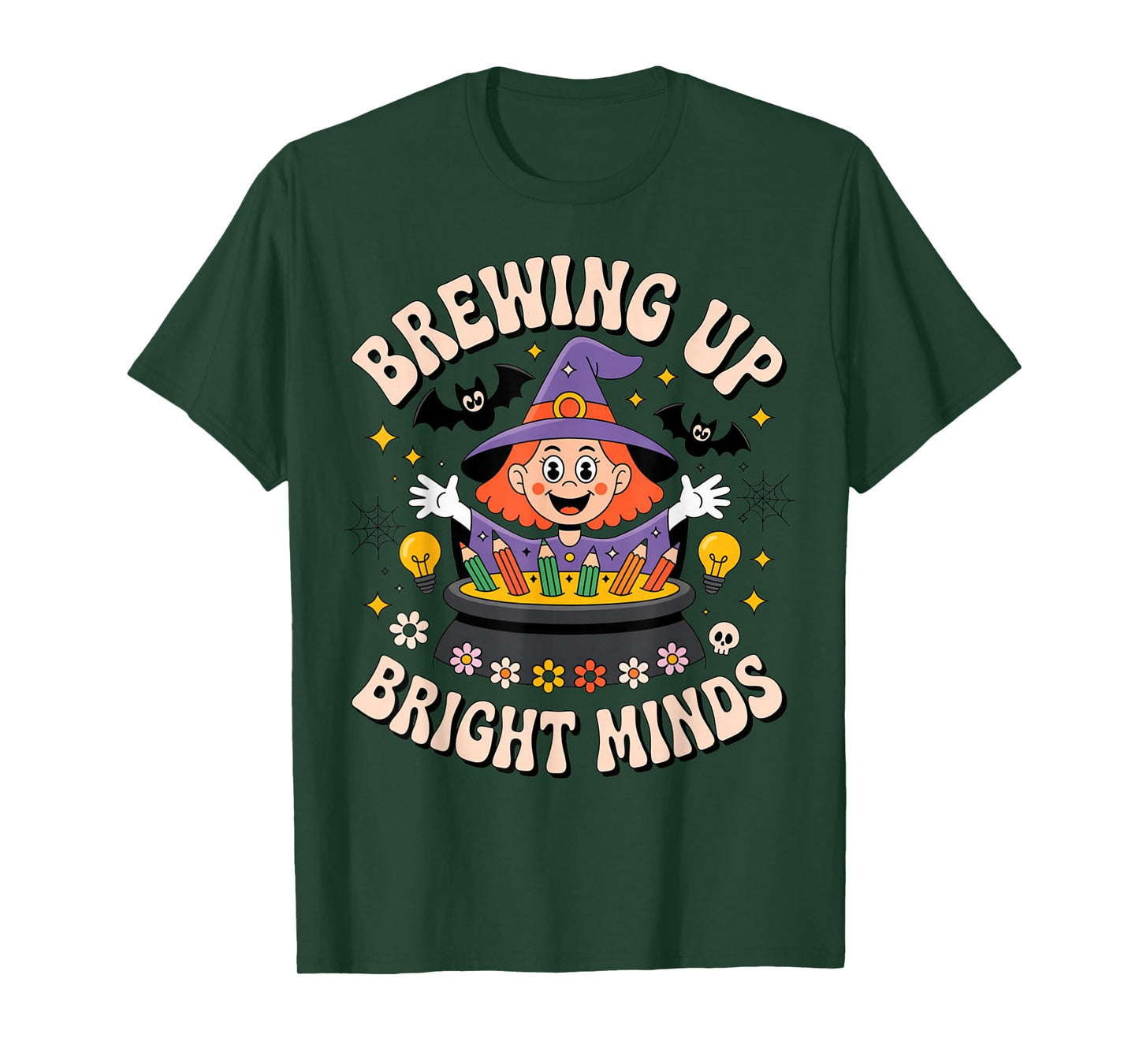 Brewing Up Bright Minds Teacher Halloween Witch T-Shirt