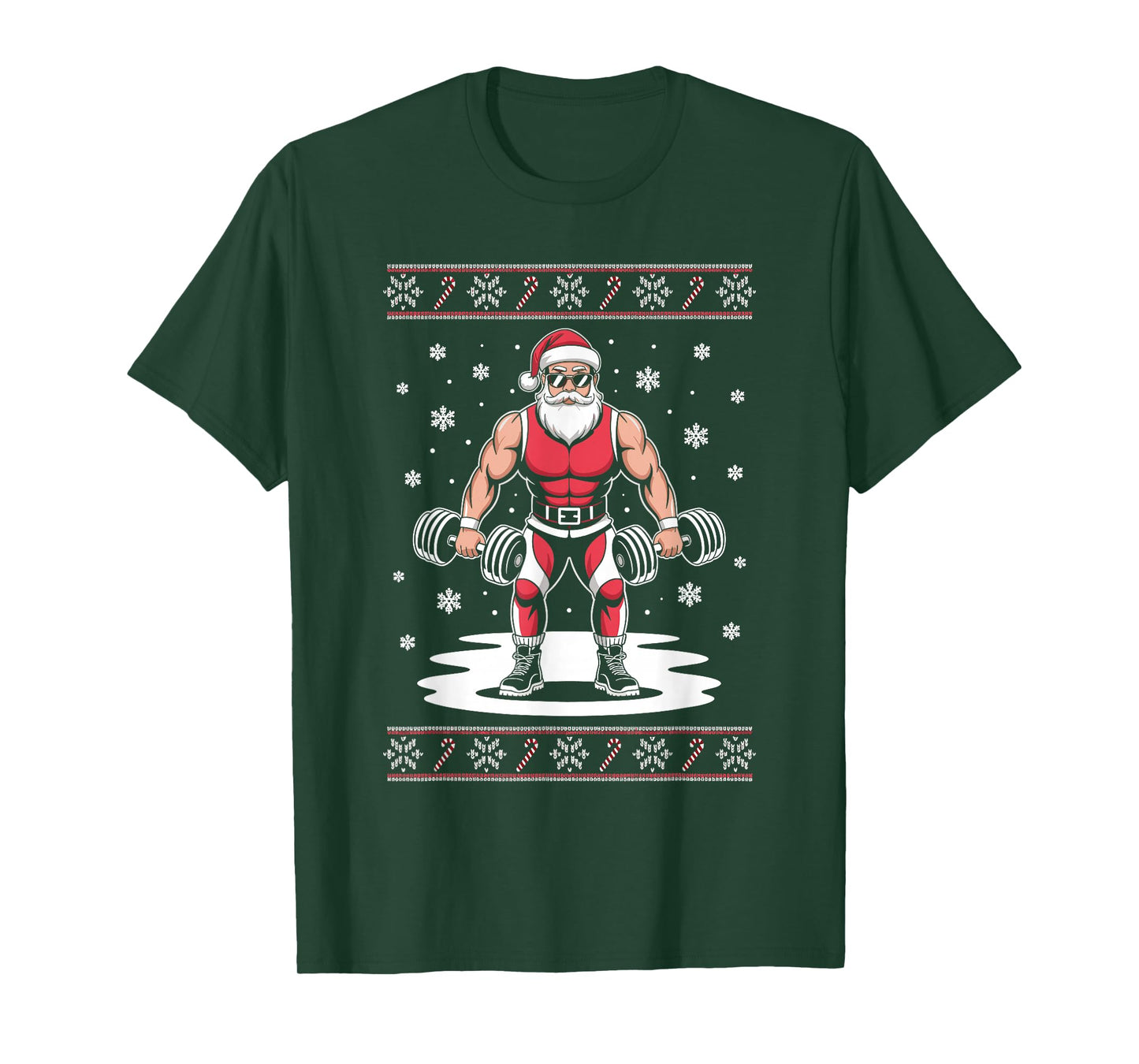 Santa Weightlifting Ugly Christmas Sweater Fitness Deadlift T-Shirt