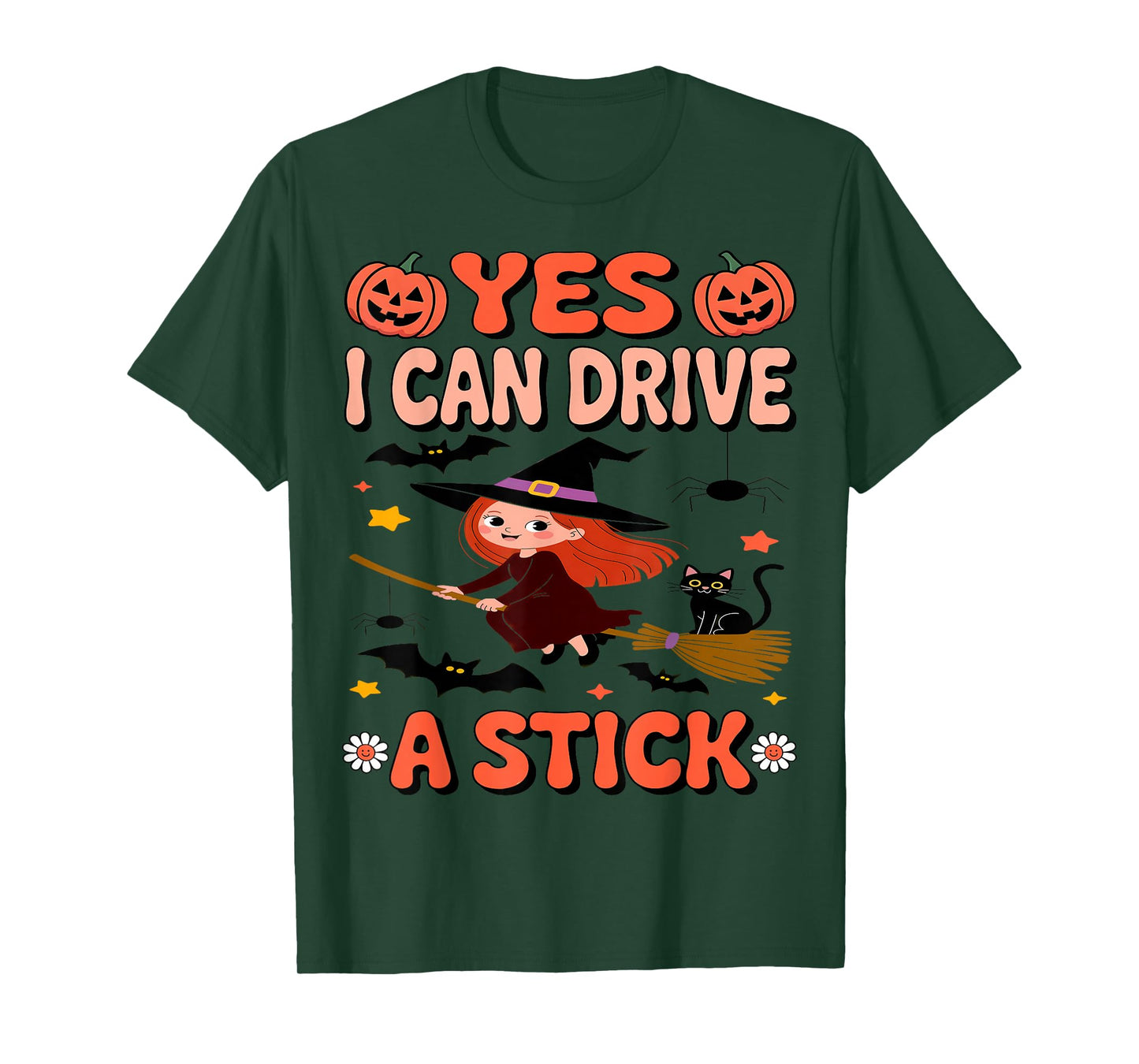Yes I Can Drive A Stick Funny Halloween Kids Witch Apparel T-Shirt