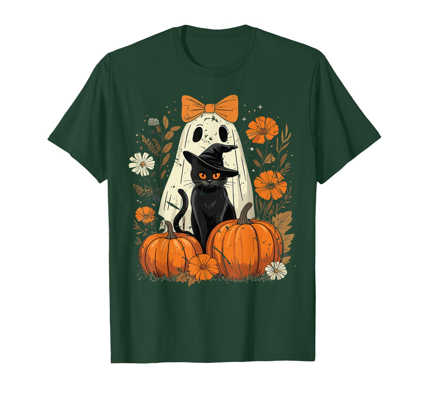 Vintage Black Cat Ghost Halloween Shirt Cute Spooky Outfit T-Shirt