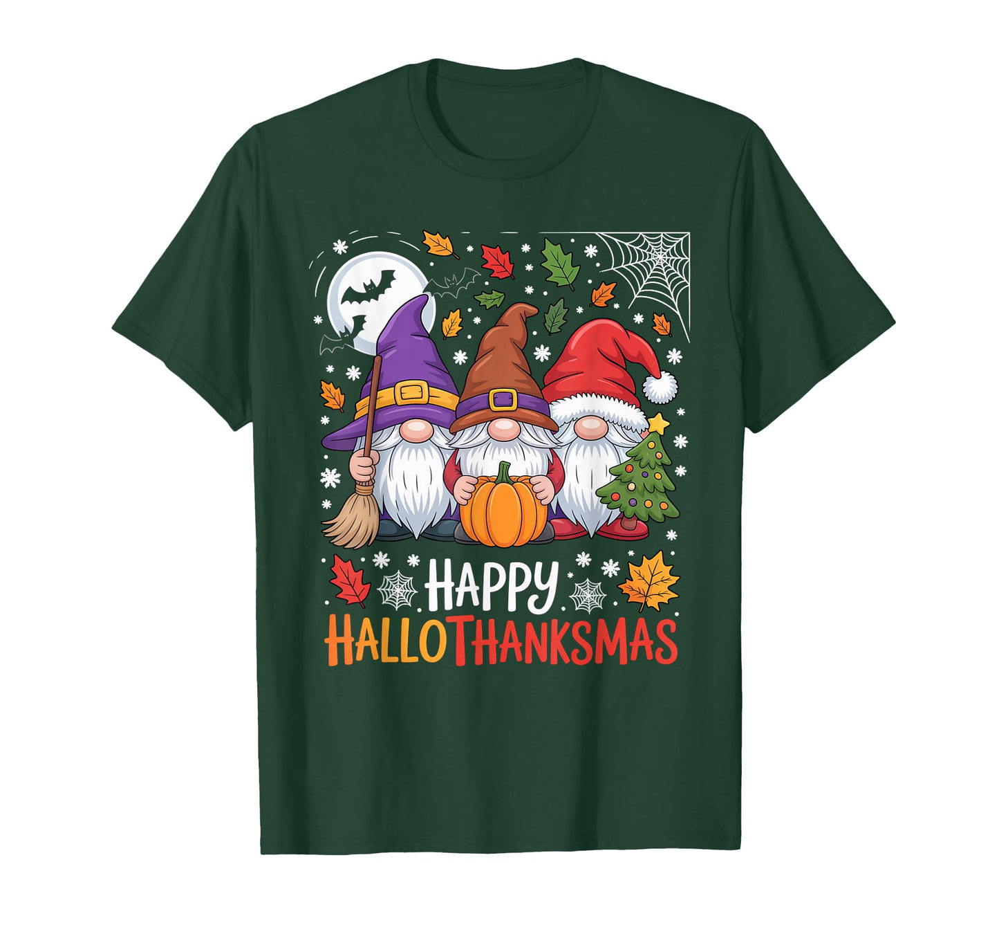 Happy Hallothanksmas Gnomes Lover Halloween Merry Christmas T-Shirt