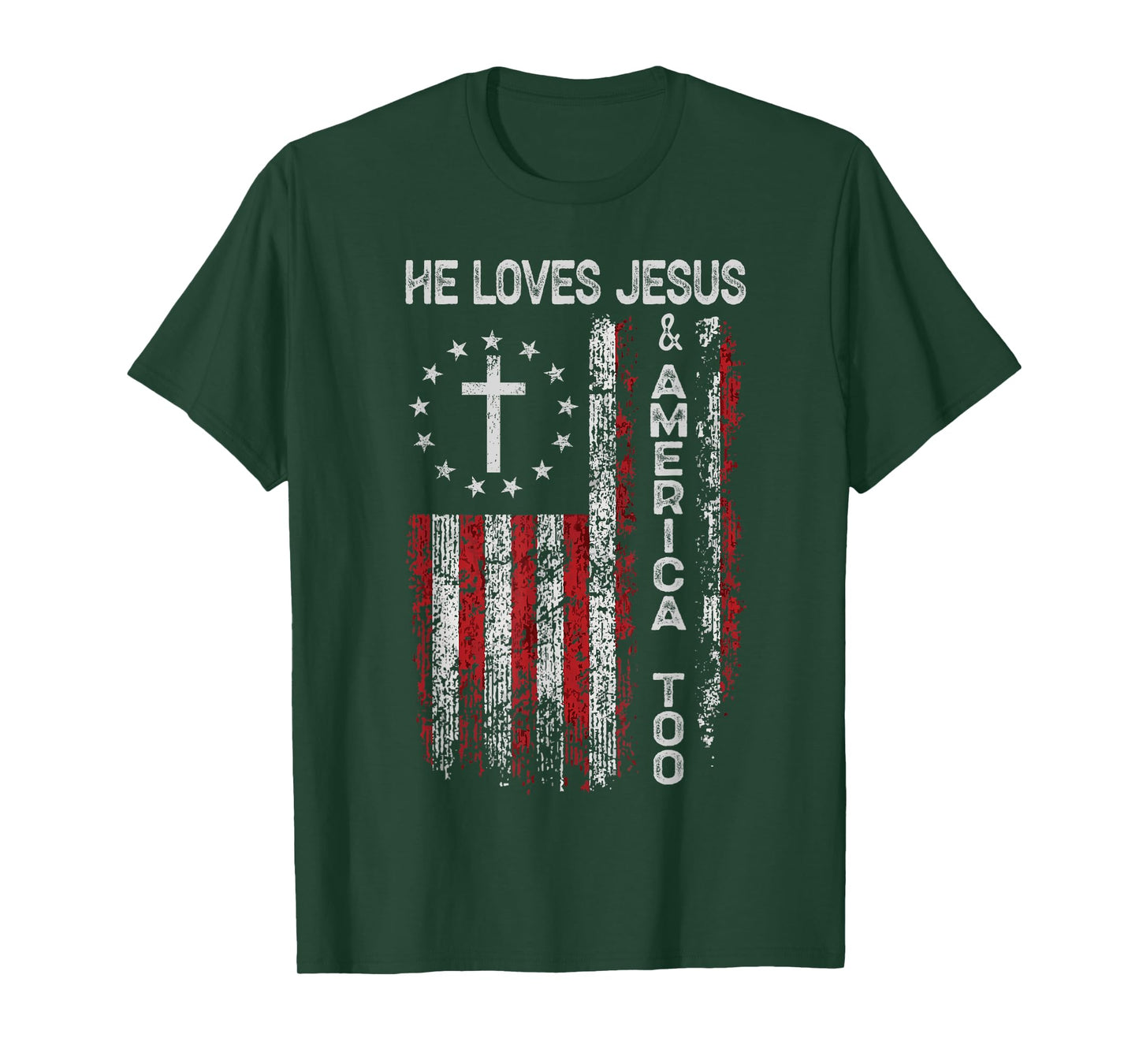 Mens He Loves Jesus and America Too Men USA T-Shirt
