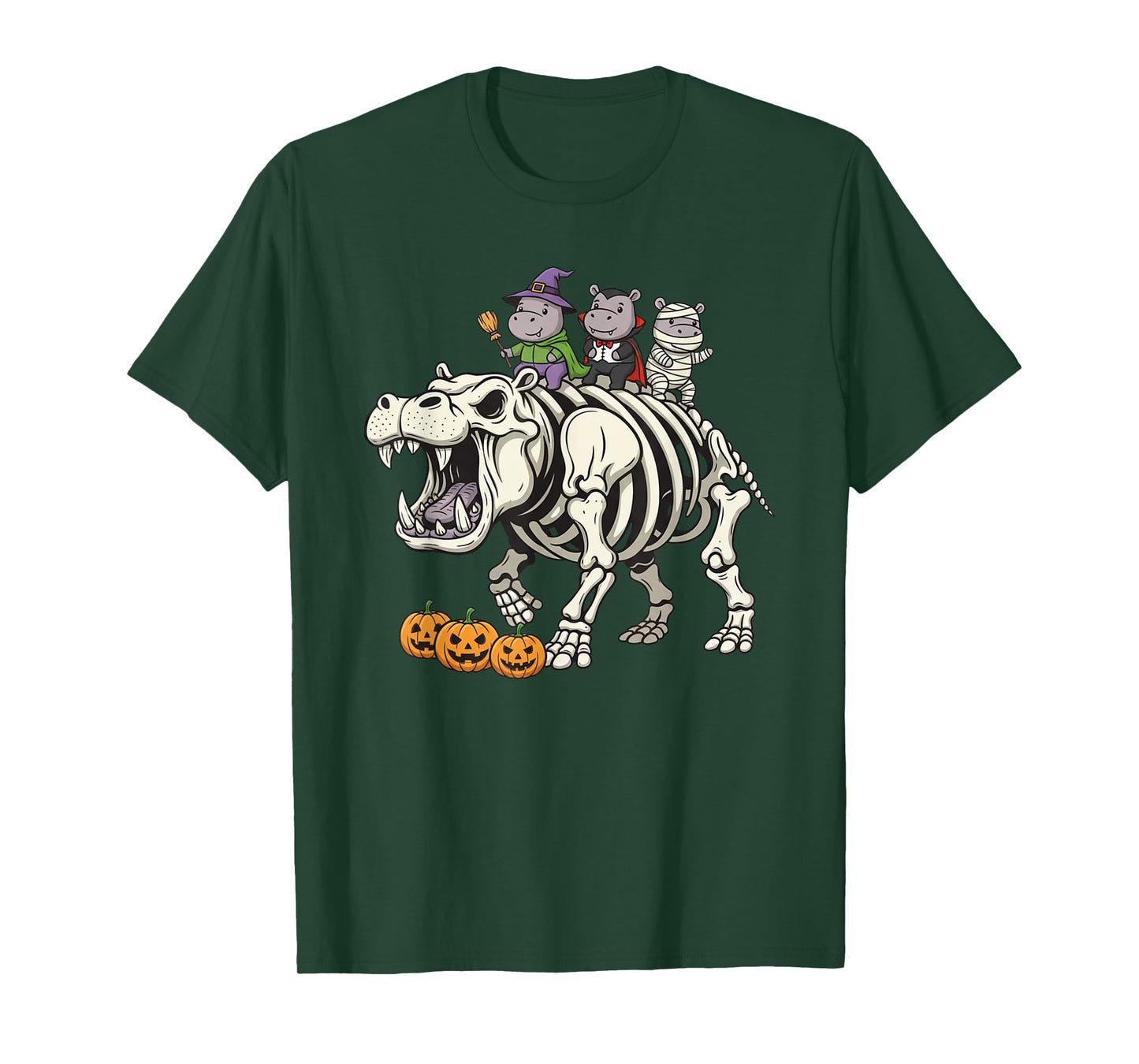 Funny Hippo Skeleton Mummy Witch Halloween Kids Mens Womens T-Shirt