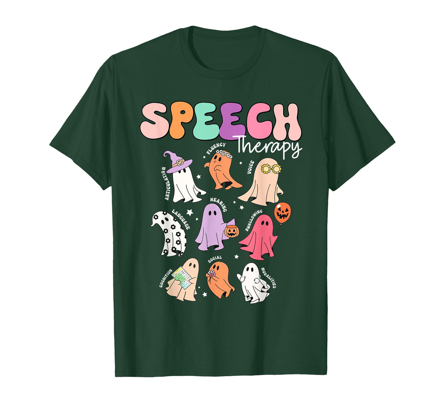 Retro SLP Ghost Halloween Speech Therapy Autumn Fall T-Shirt