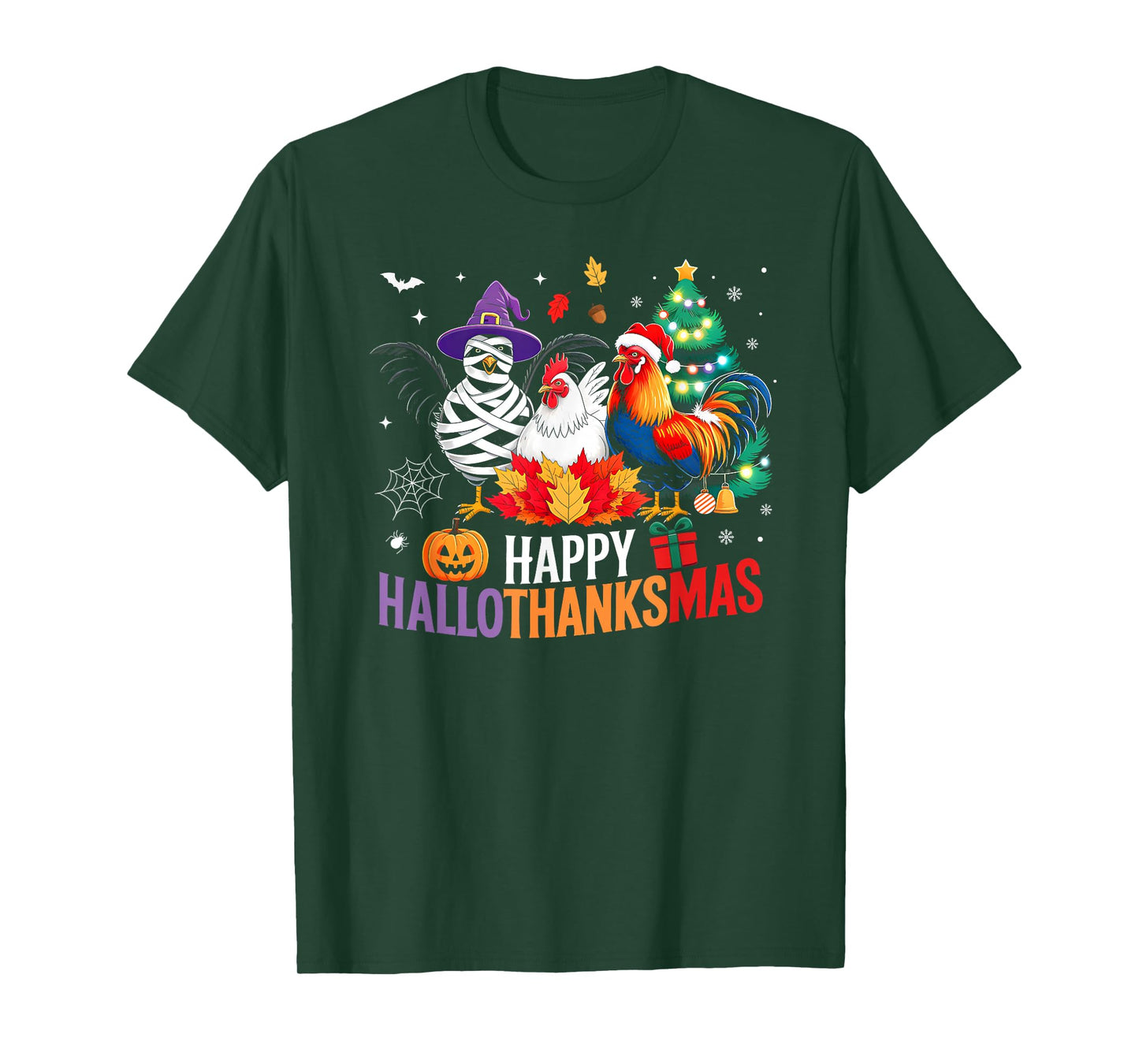 Happy Hallothanksmas Chicken Lover Halloween Merry Christmas T-Shirt