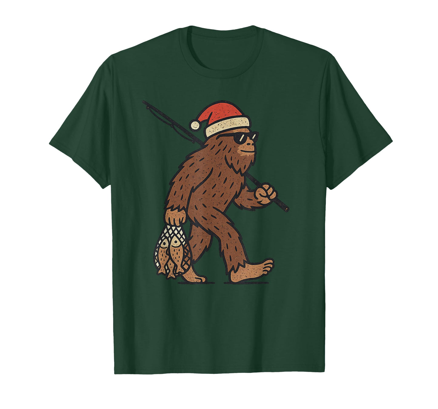 Sasquatch Fishing Christmas Vintage Fish Funny Xmas T-Shirt