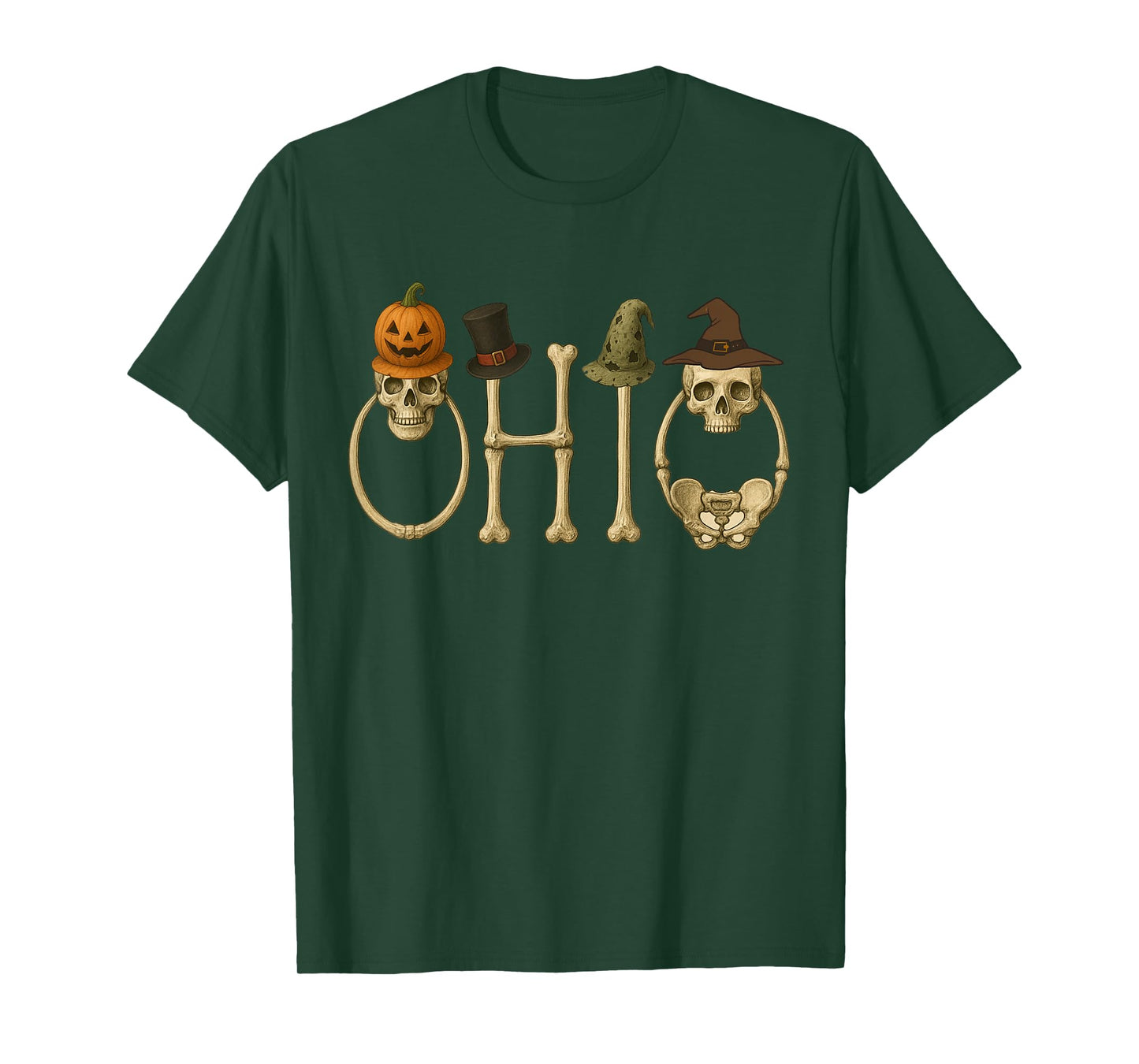 O-H-I-O Skeleton, Zombie, Witch and Pumpkin Halloween Funny T-Shirt