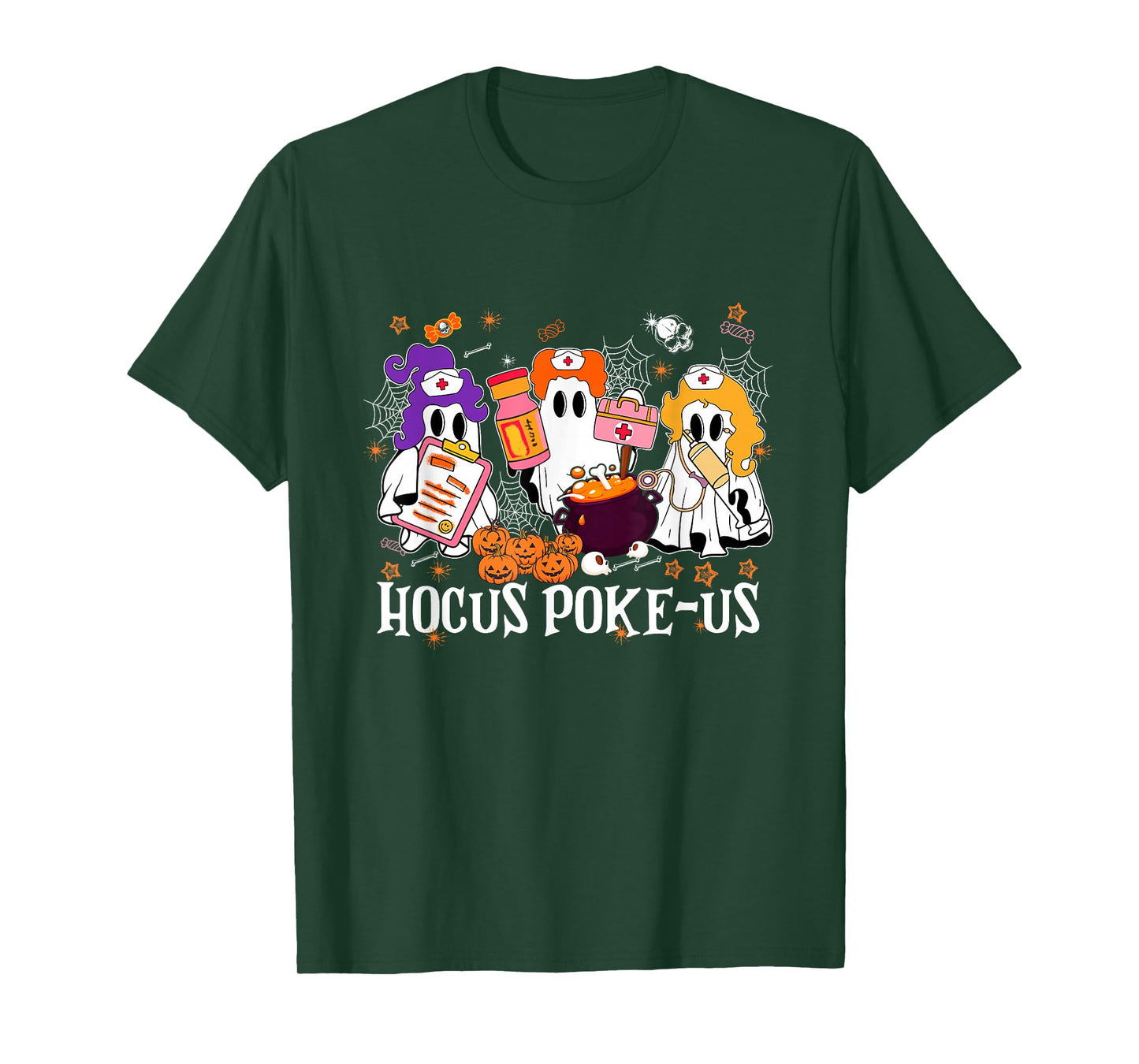 Halloween Ghost Nurse Hocus Poke Us Costume Scrub Top Women T-Shirt