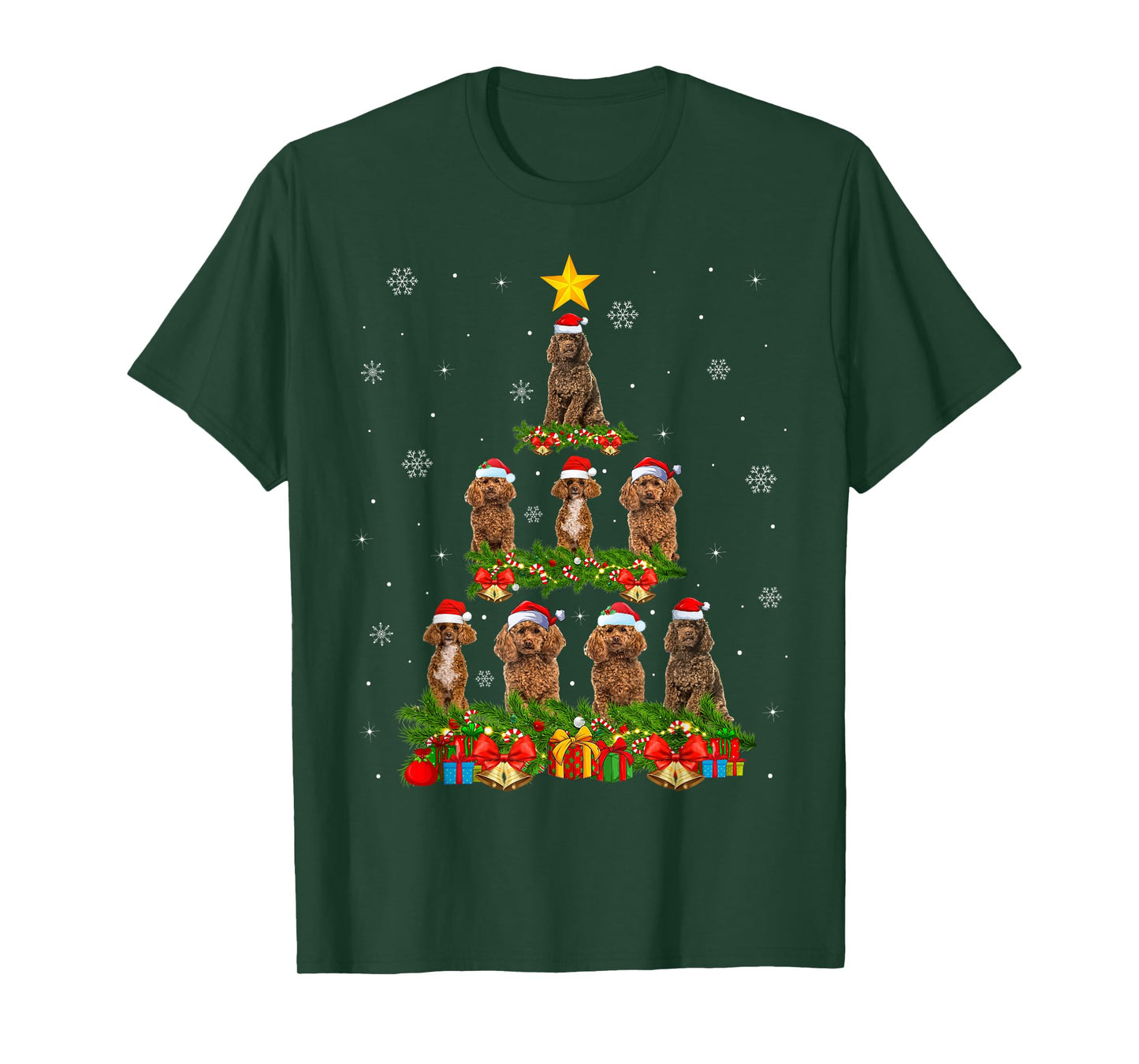 Poodle Christmas Tree Lights Santa Pet Dog Lover Xmas T-Shirt