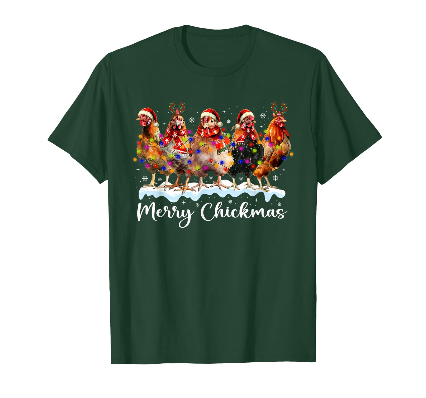 Merry Chickmas Chicken Farmer Santa Hat Xmas Light Men Women T-Shirt