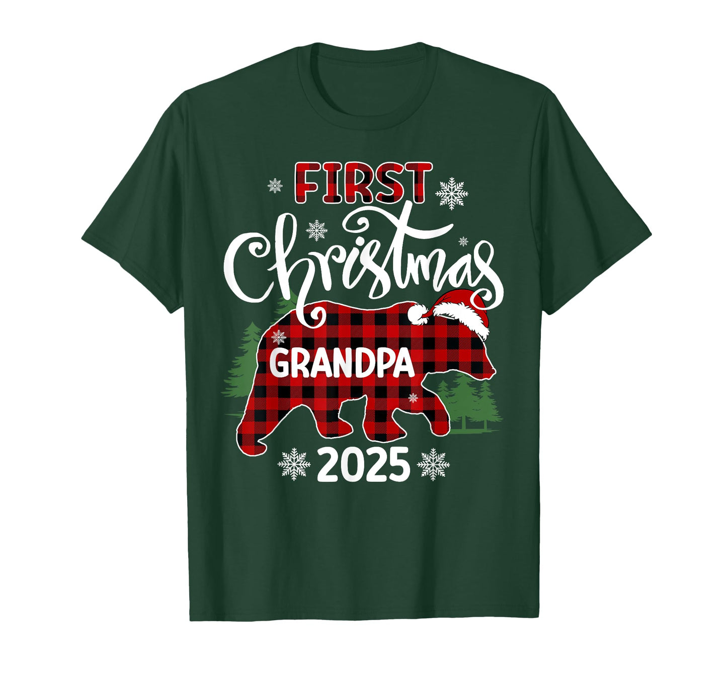 First Christmas Grandpa 2025 Red Plaid Bear Matching Family T-Shirt