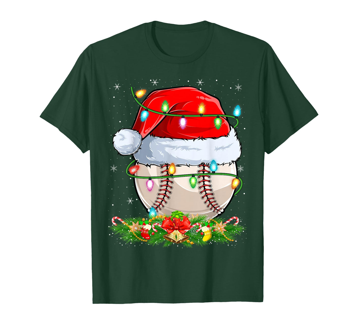 Baseball Christmas Lights Funny Santa Baseball Player Xmas T-Shirt