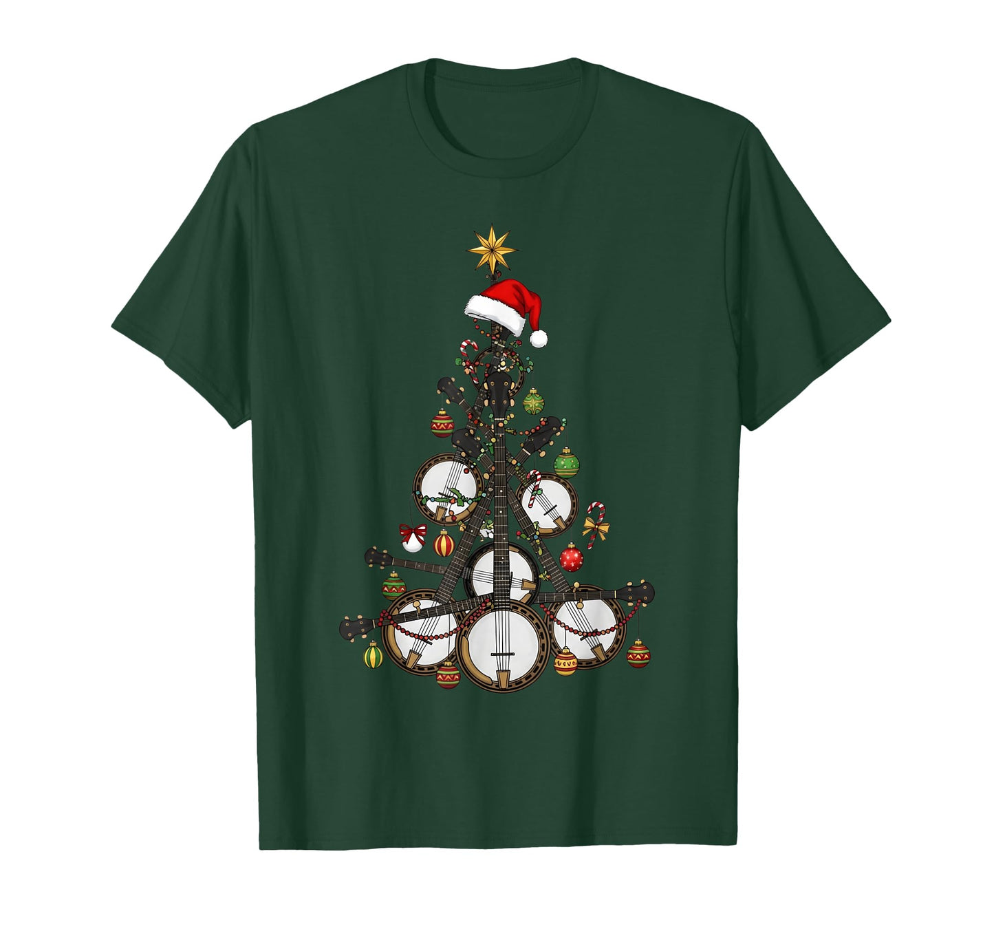 Funny Banjo Player Christmas Tree Santa Musician Xmas Men T-Shirt