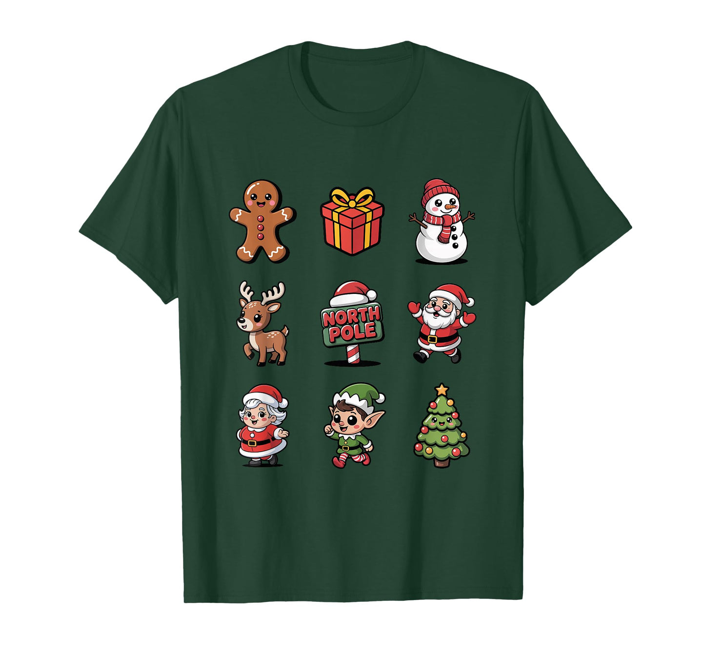 Cute Elf Santa Tree Reindeer North Pole T-Shirt